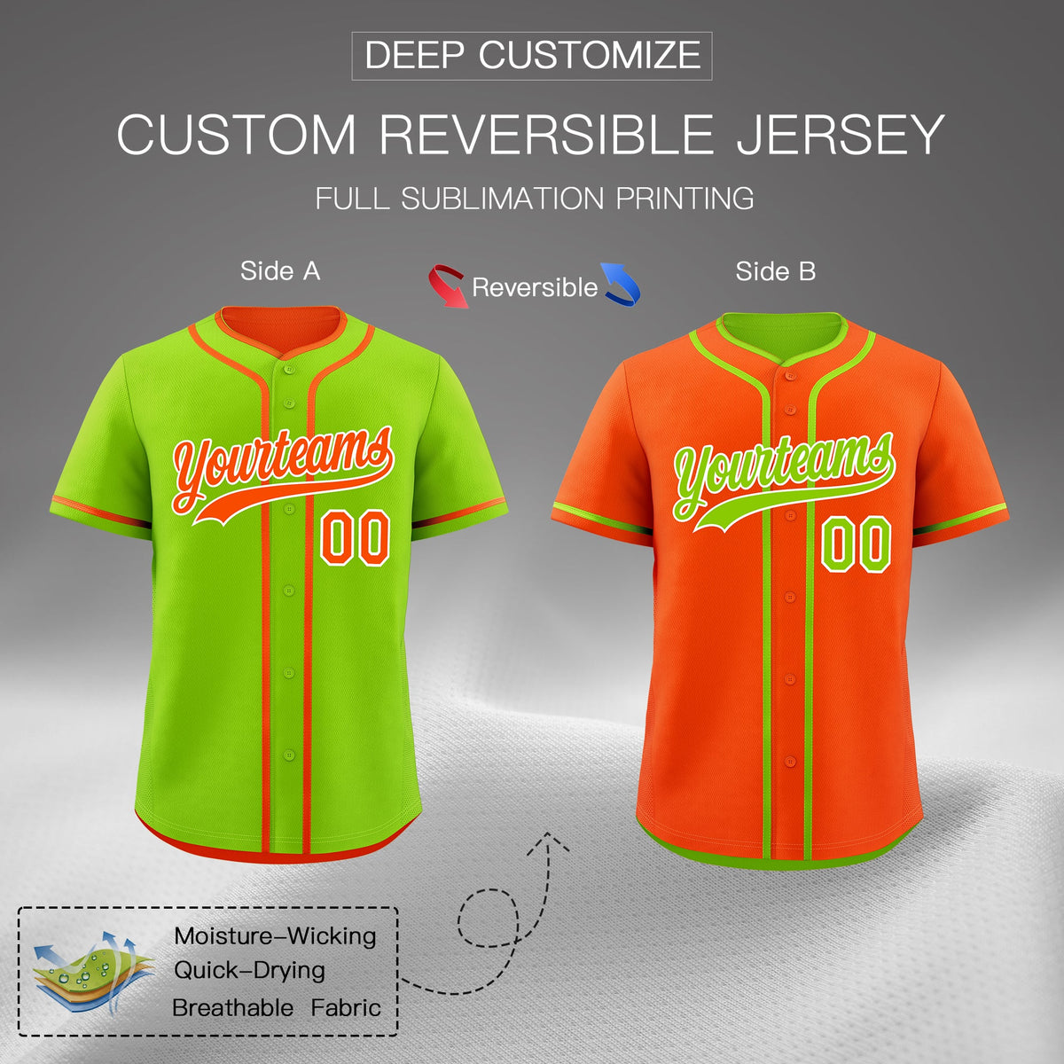 Custom Orange White Reversible Classic Style Moisture-Wicking Baseball Jersey| KXKSHOP