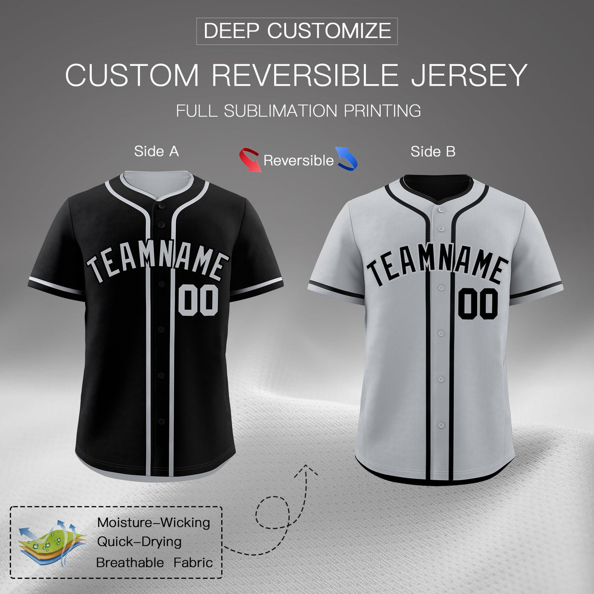 Custom Silver Black Reversible Classic Style Lightweight Baseball Jersey| KXKSHOP
