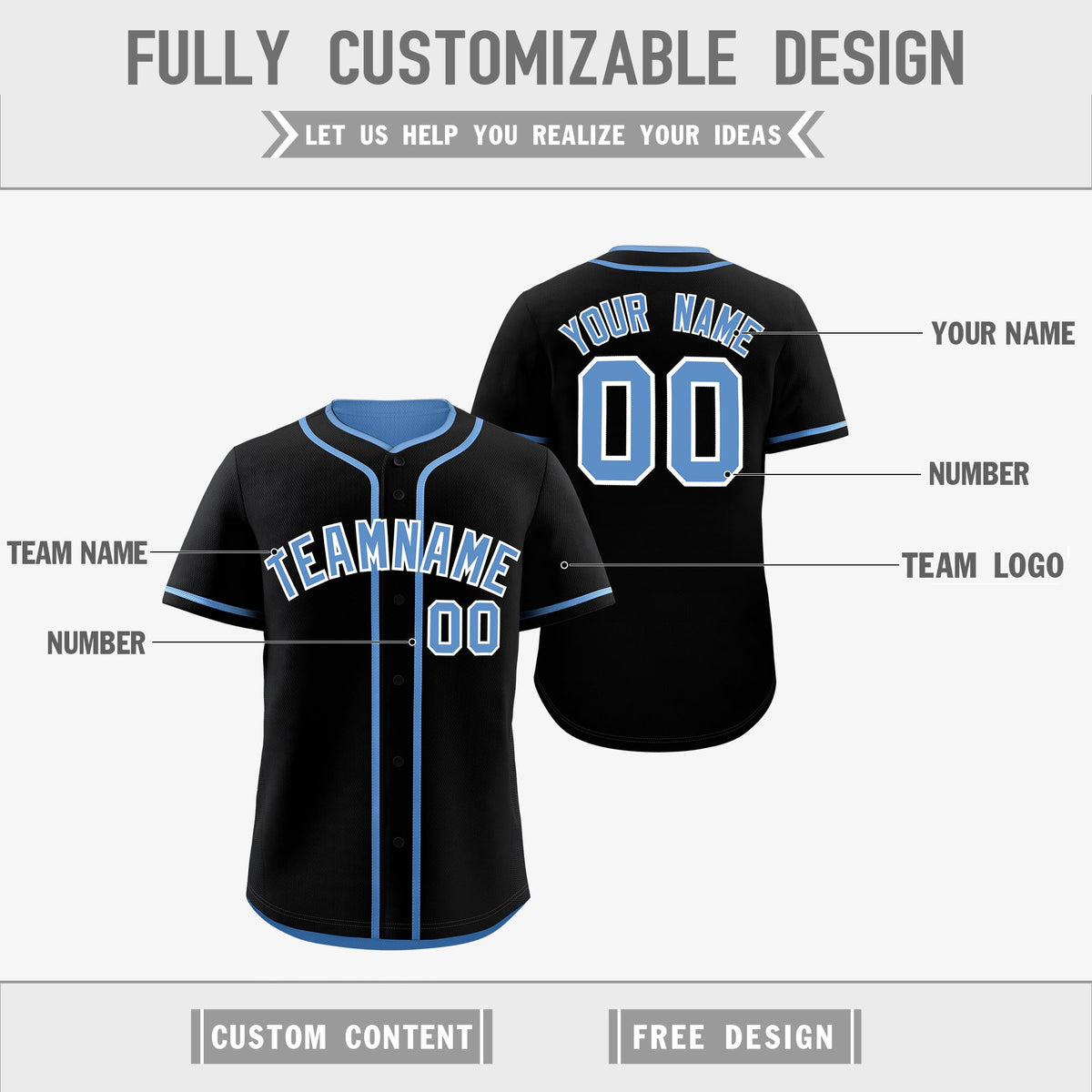 Custom Light Blue Black Reversible Classic Style Moisture-Wicking Baseball Jersey| KXKSHOP