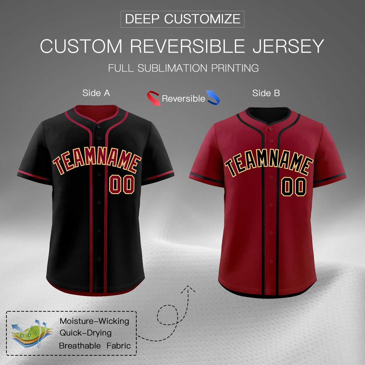 Custom Crimson Black Reversible Classic Style Moisture-Wicking Baseball Jersey| KXKSHOP