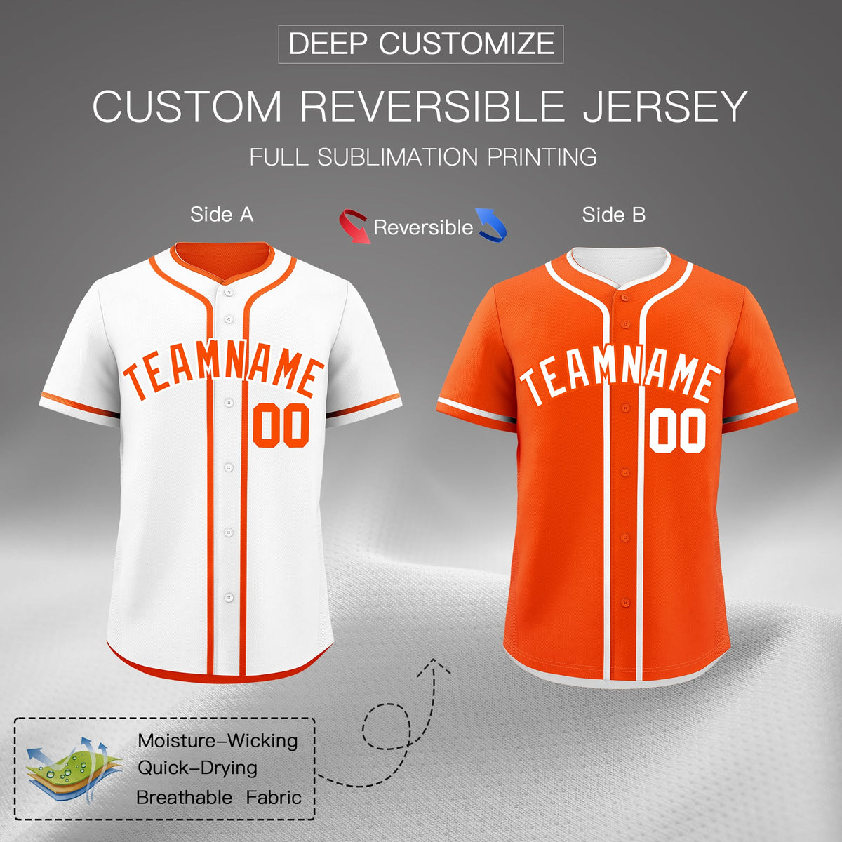 Custom Orange Reversible Classic Style Lightweight Baseball Jersey| KXKSHOP