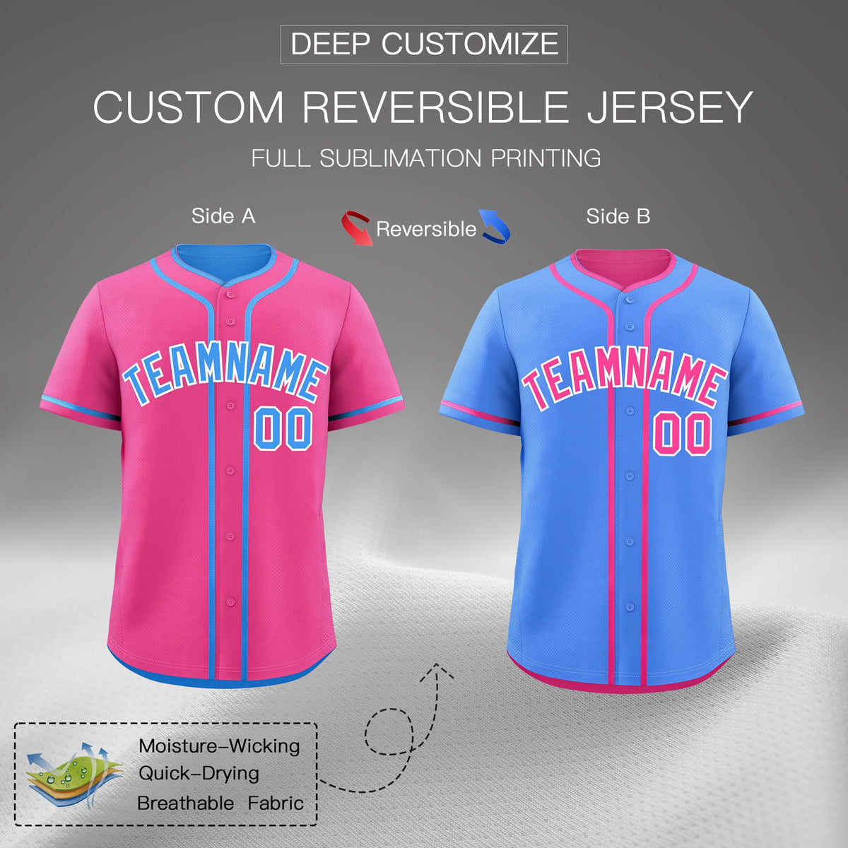 Custom Powder Blue White Reversible Classic Style Lightweight Baseball Jersey| KXKSHOP