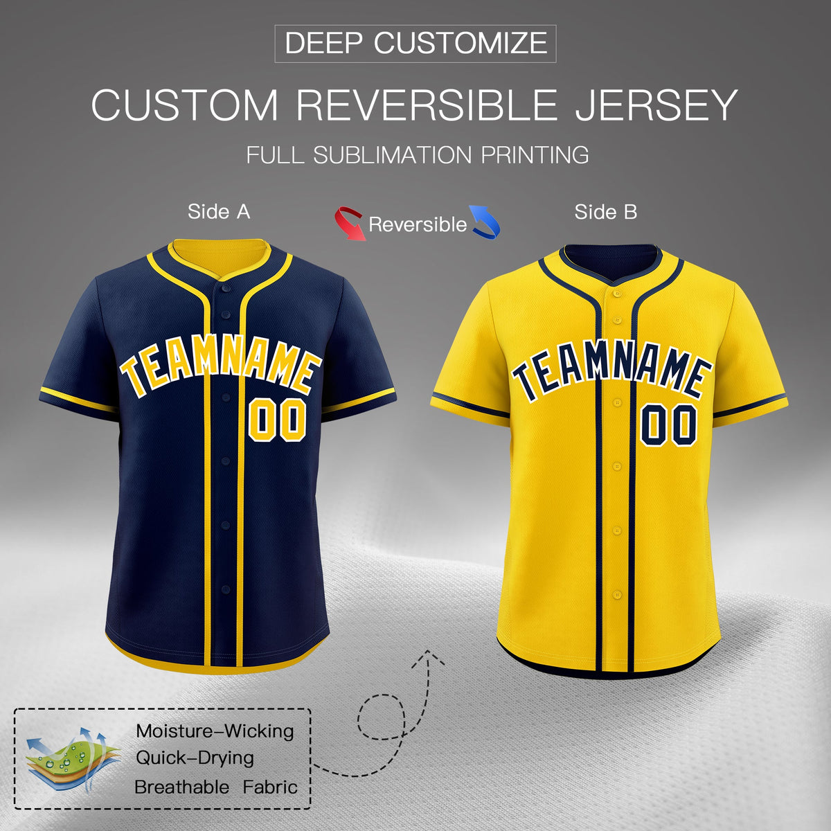 Custom Gold White Reversible Classic Style Moisture-Wicking Baseball Jersey| KXKSHOP