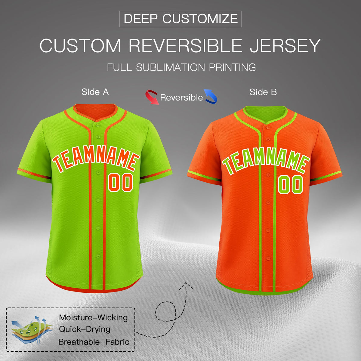 Custom Orange White Reversible Classic Style Moisture-Wicking Baseball Jersey| KXKSHOP