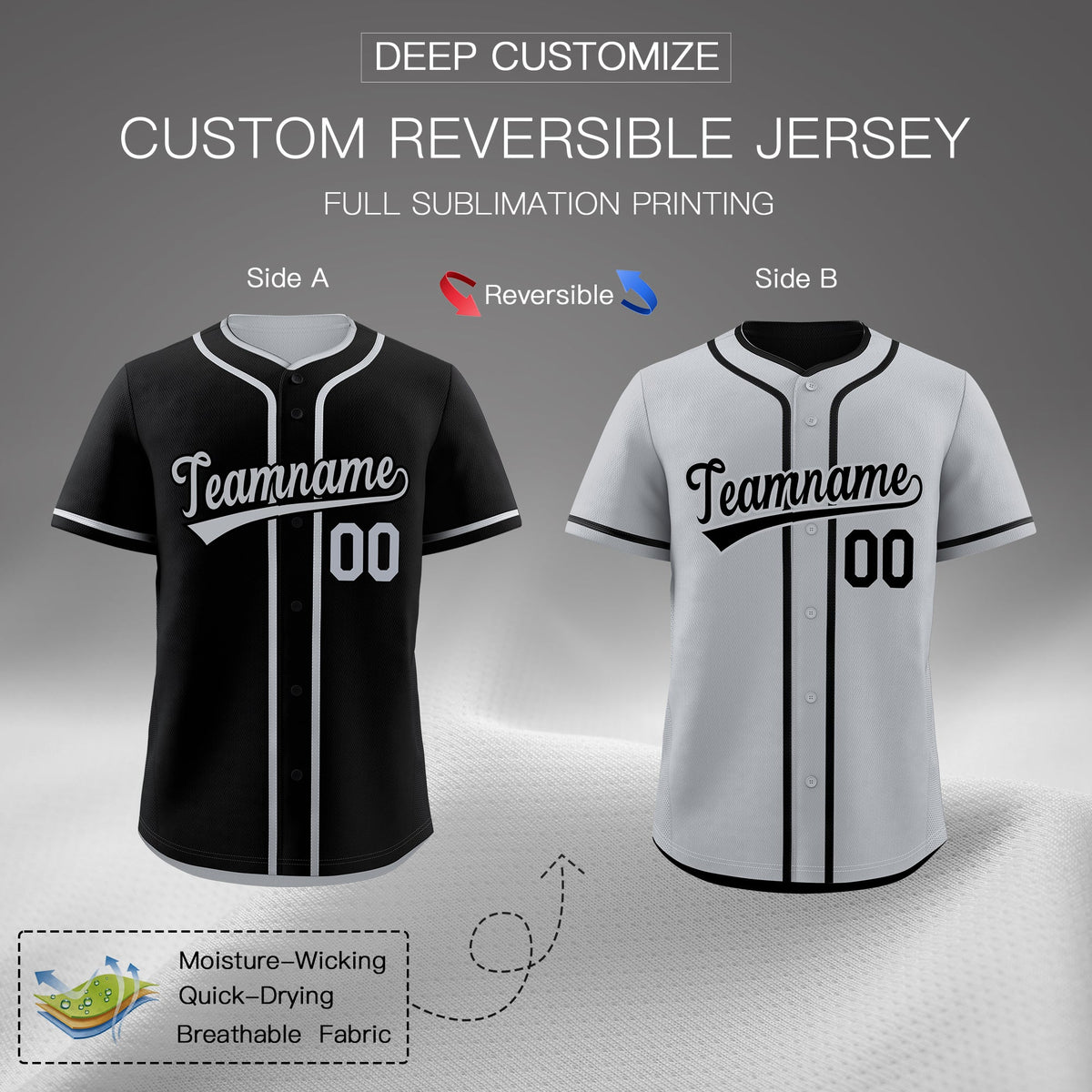 Custom Silver Black Reversible Classic Style Lightweight Baseball Jersey| KXKSHOP