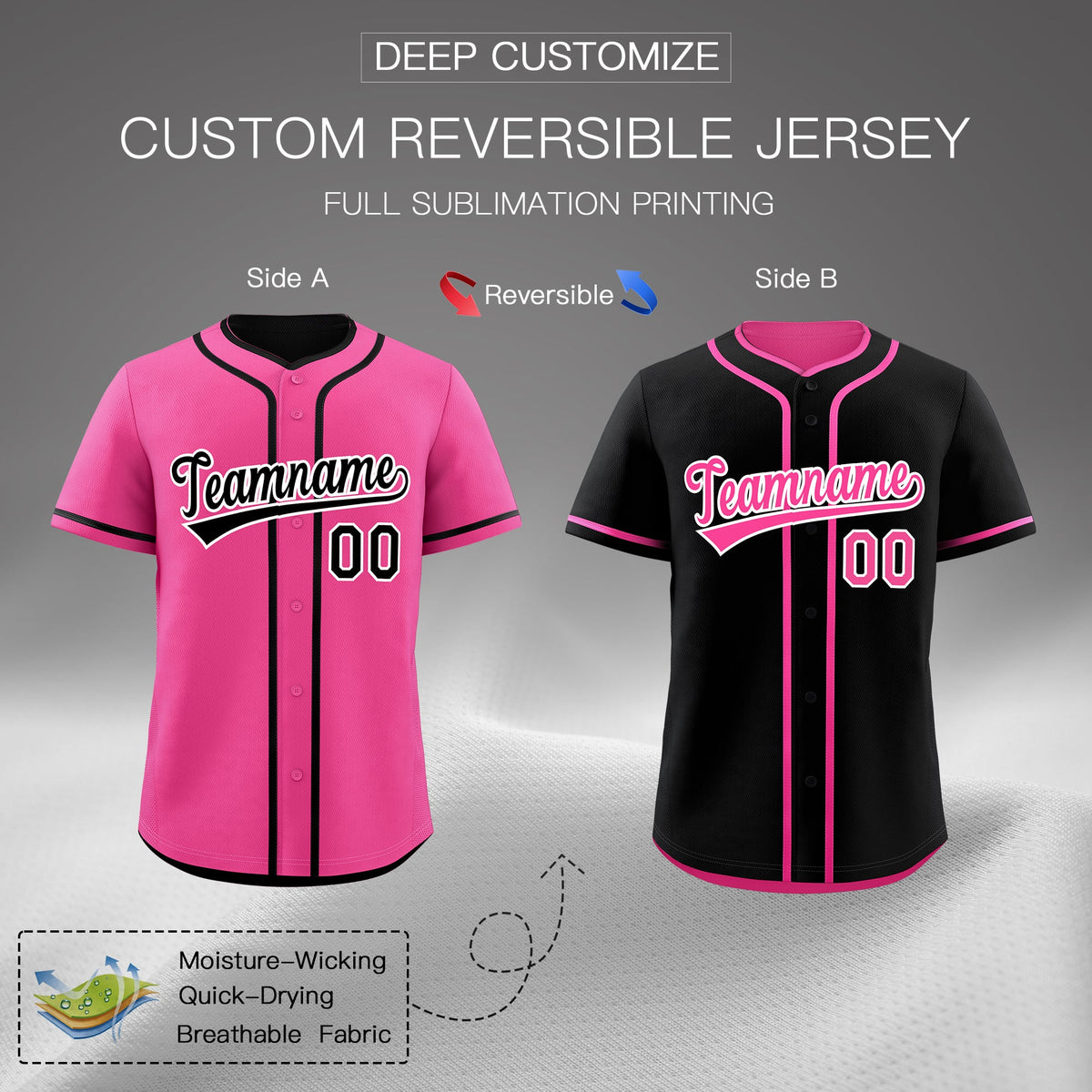 Custom Black Pink Reversible Classic Style Lightweight Baseball Jersey| KXKSHOP