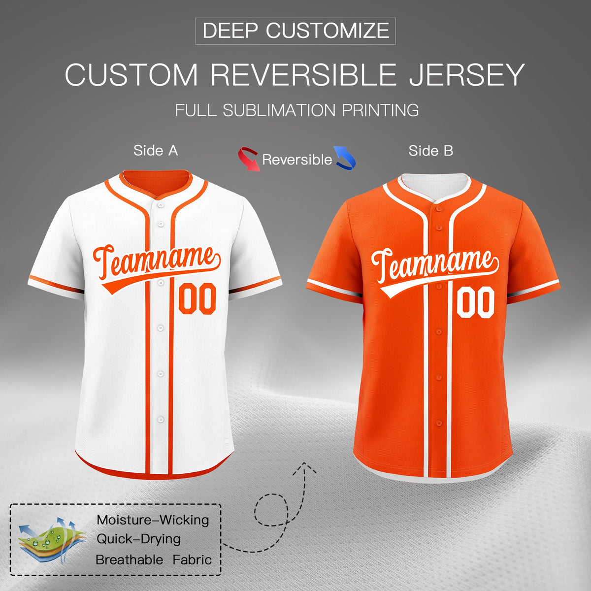 Custom Orange Reversible Classic Style Lightweight Baseball Jersey| KXKSHOP