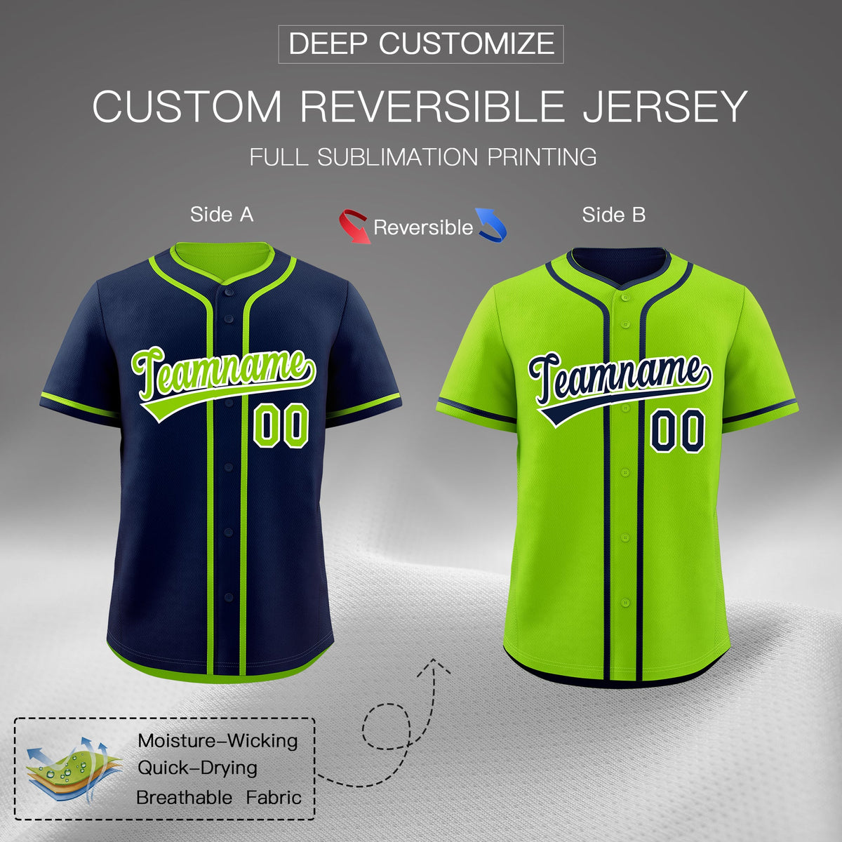 Custom Neon Green White Reversible Classic Style Moisture-Wicking Baseball Jersey| KXKSHOP