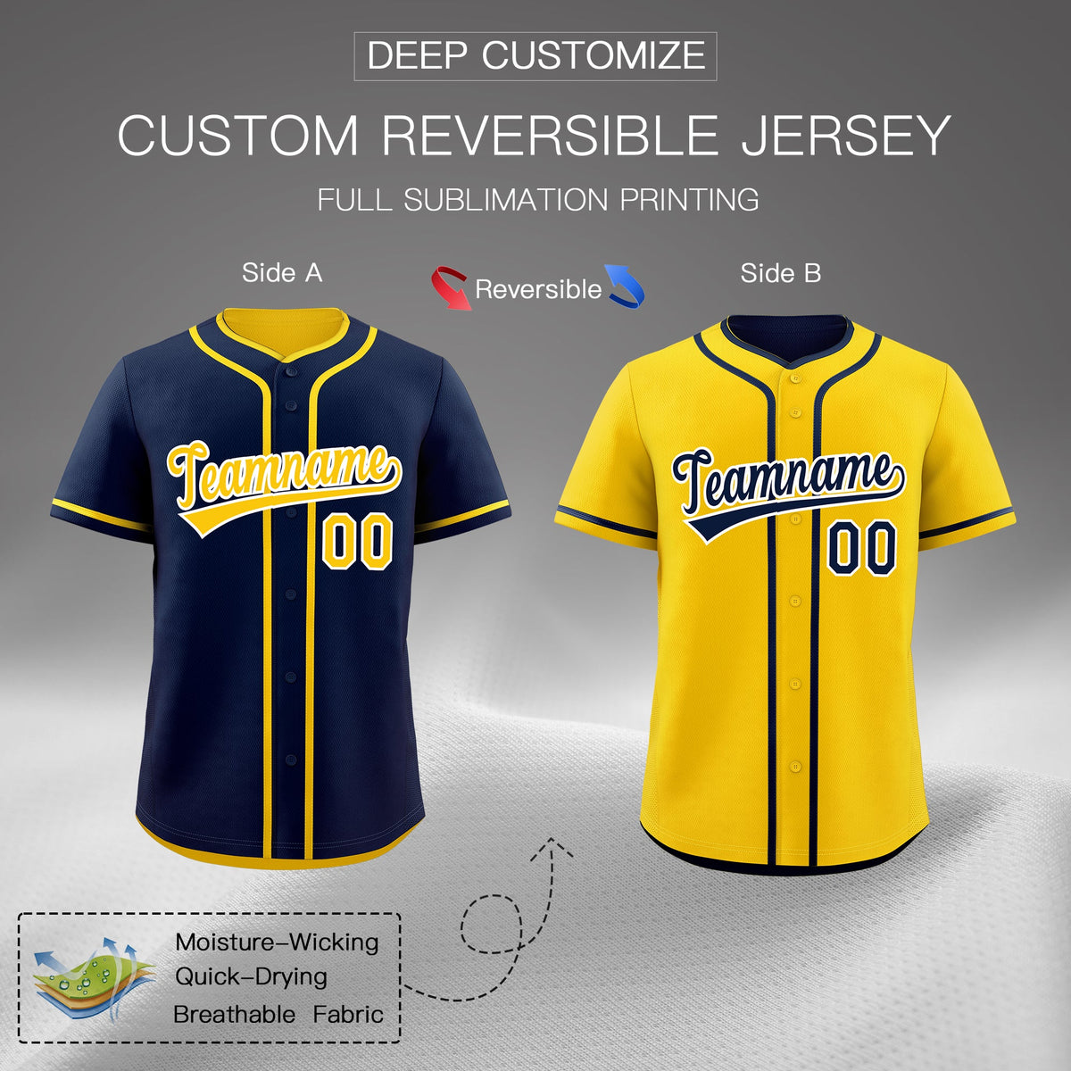 Custom Gold White Reversible Classic Style Moisture-Wicking Baseball Jersey| KXKSHOP