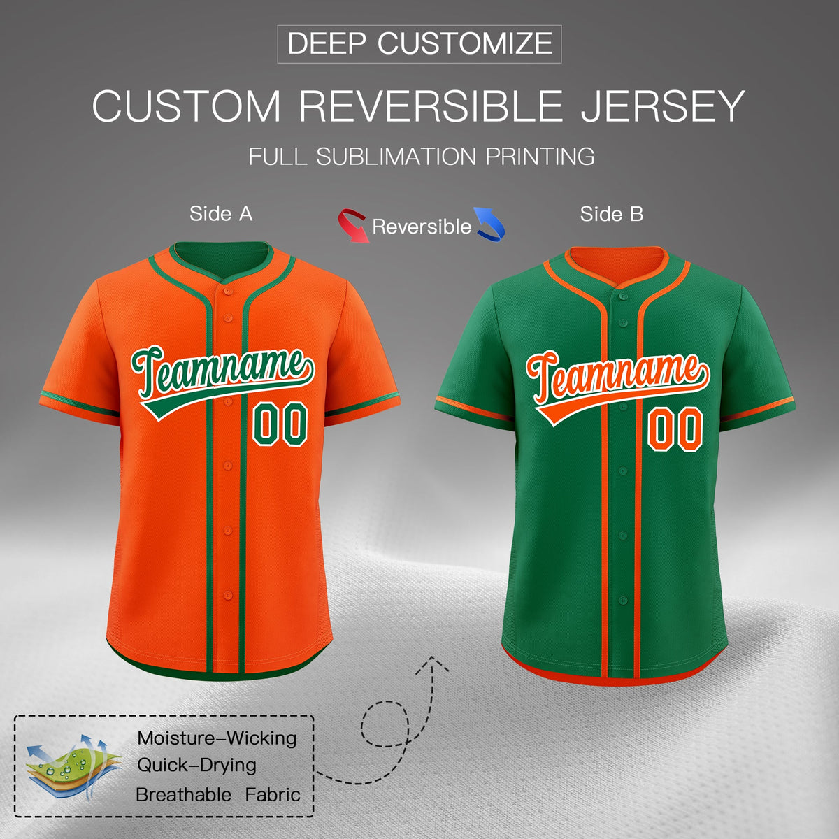 Custom Kelly Green White Reversible Classic Style Moisture-Wicking Baseball Jersey| KXKSHOP