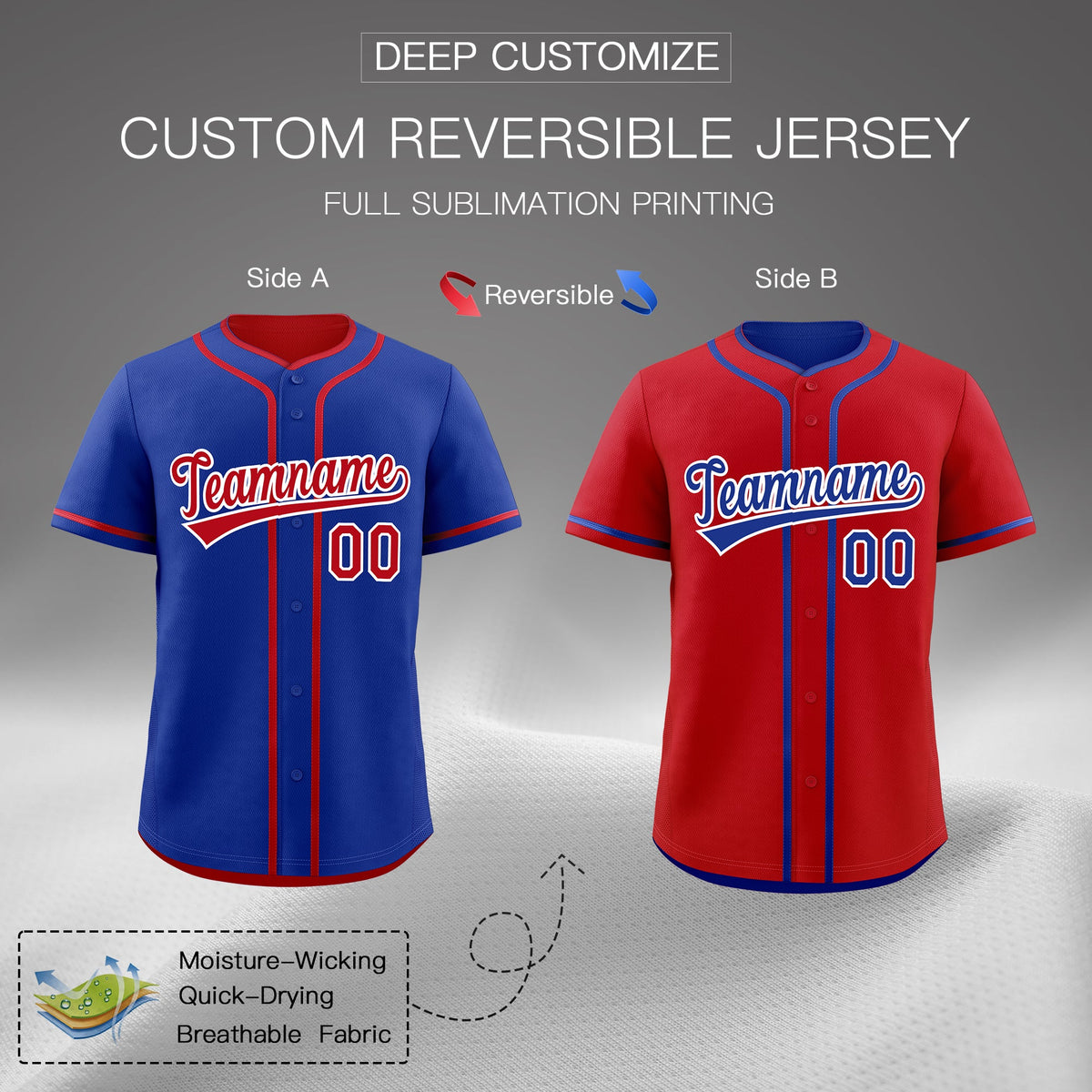 Custom Red White Reversible Classic Style Moisture-Wicking Baseball Jersey| KXKSHOP
