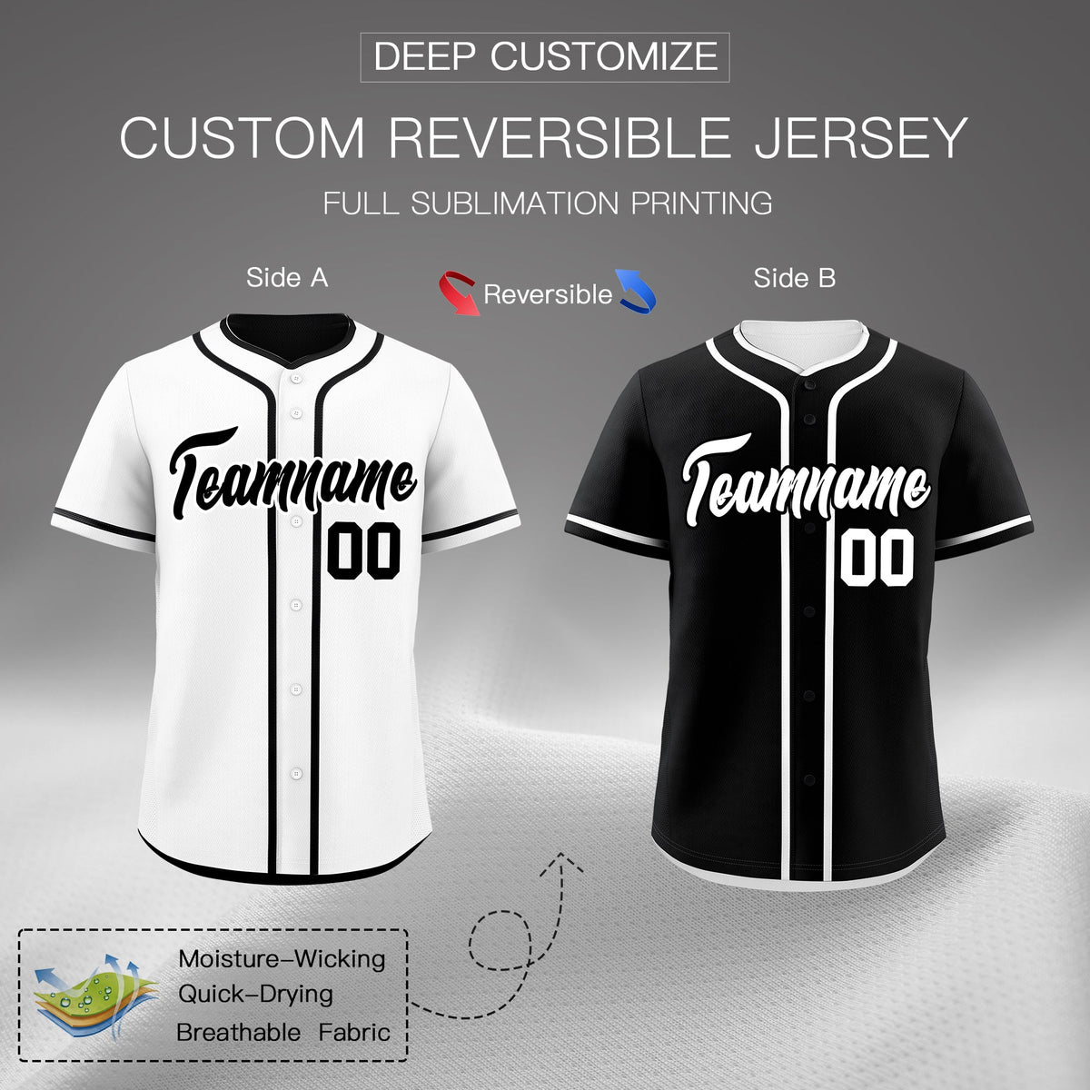 Custom Black White Reversible Classic Style Lightweight Baseball Jersey| KXKSHOP