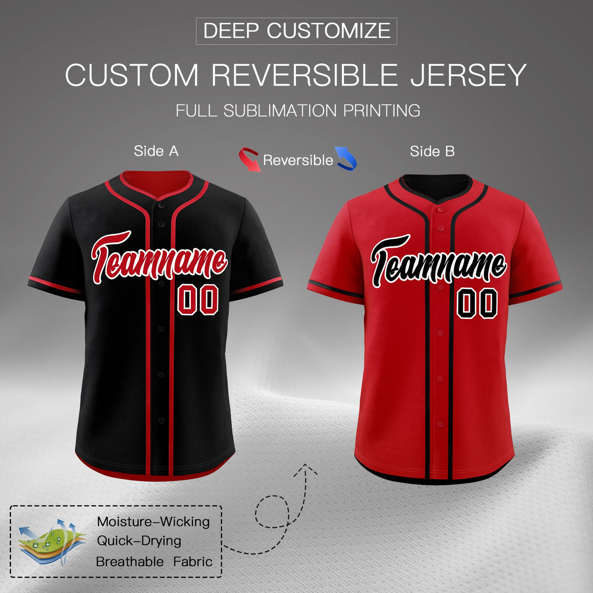 Custom Red Black Reversible Classic Style Moisture-Wicking Baseball Jersey| KXKSHOP