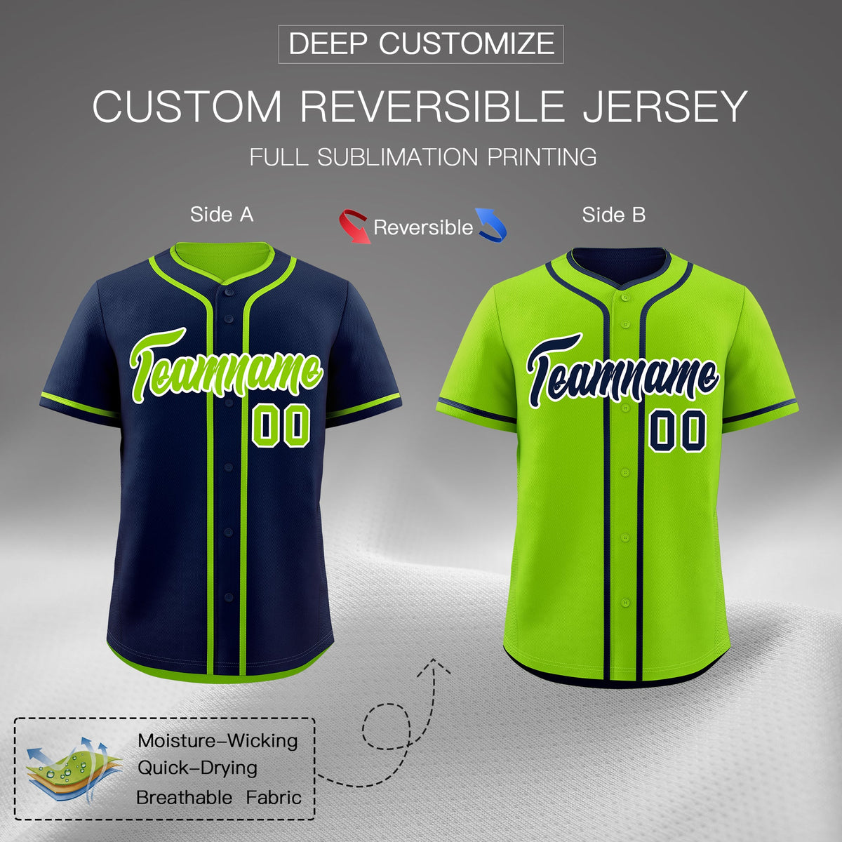 Custom Neon Green White Reversible Classic Style Moisture-Wicking Baseball Jersey| KXKSHOP