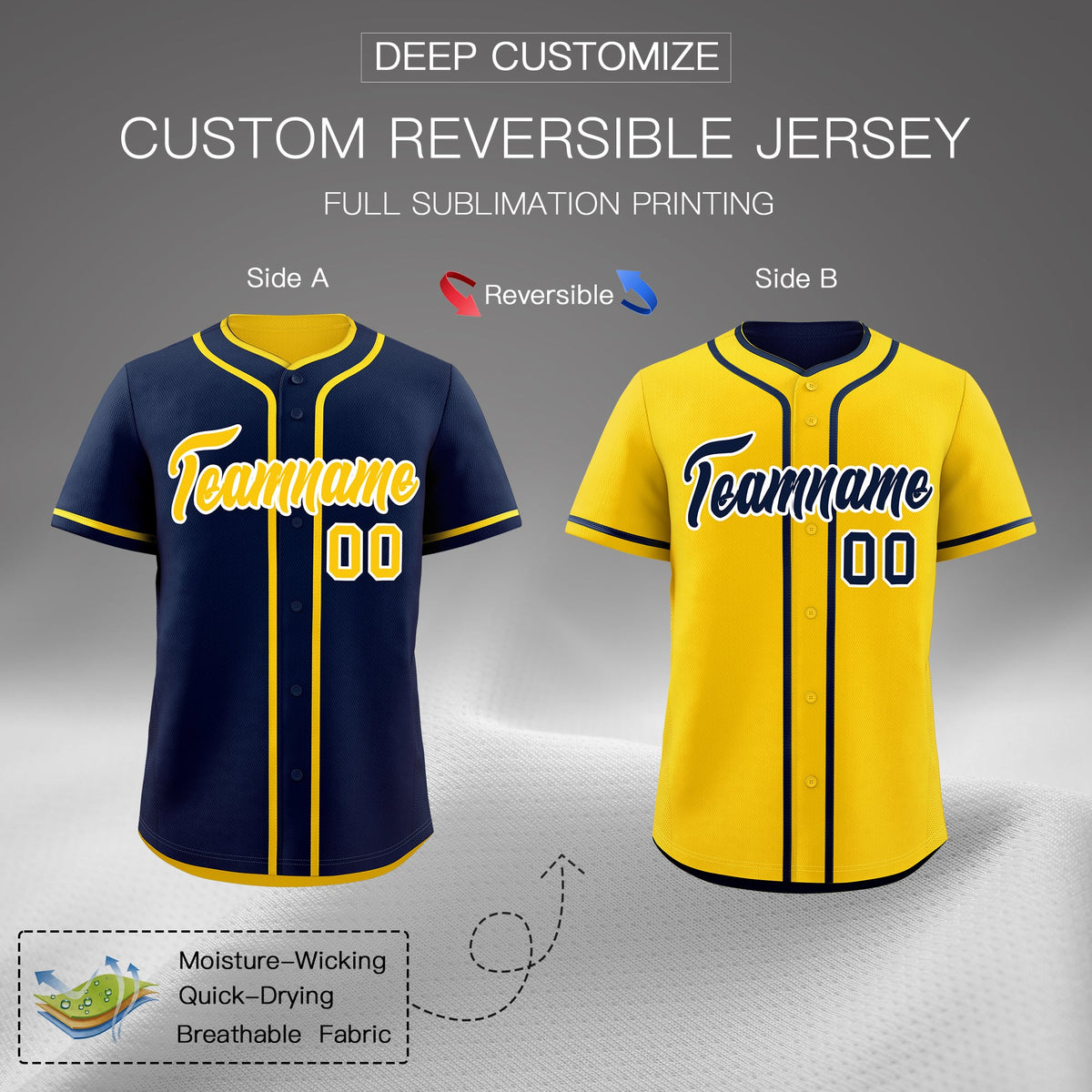 Custom Gold White Reversible Classic Style Moisture-Wicking Baseball Jersey| KXKSHOP