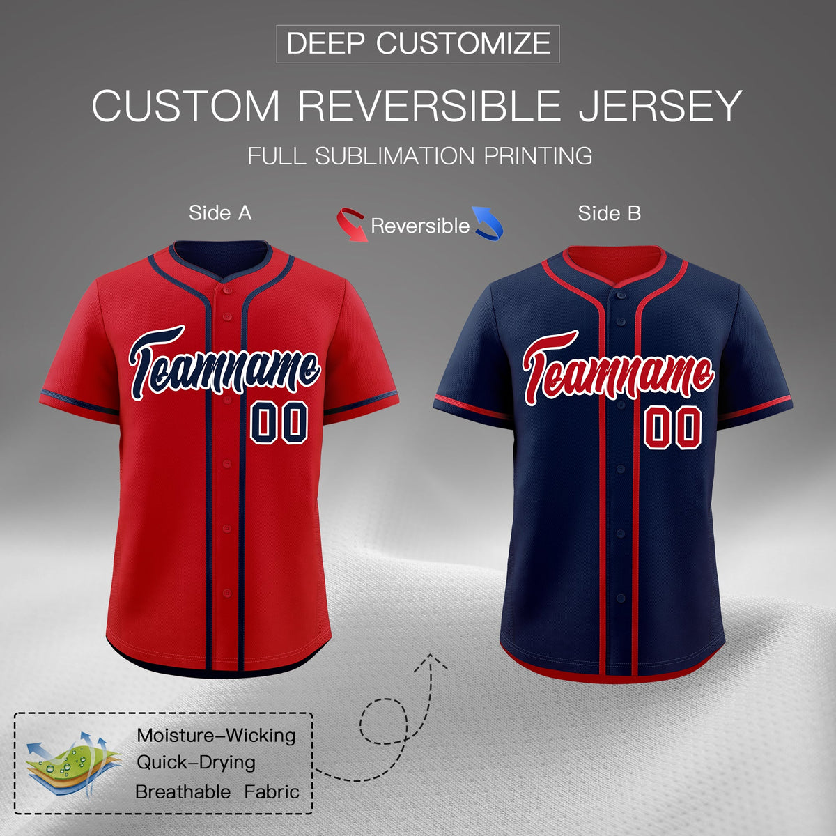 Custom Navy White Reversible Classic Style Moisture-Wicking Baseball Jersey| KXKSHOP