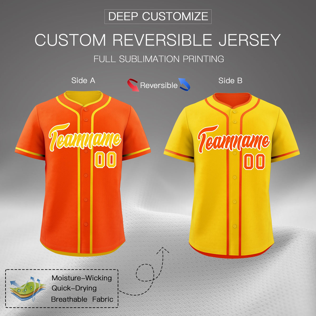 Custom Gold White Reversible Classic Style Moisture-Wicking Baseball Jersey| KXKSHOP