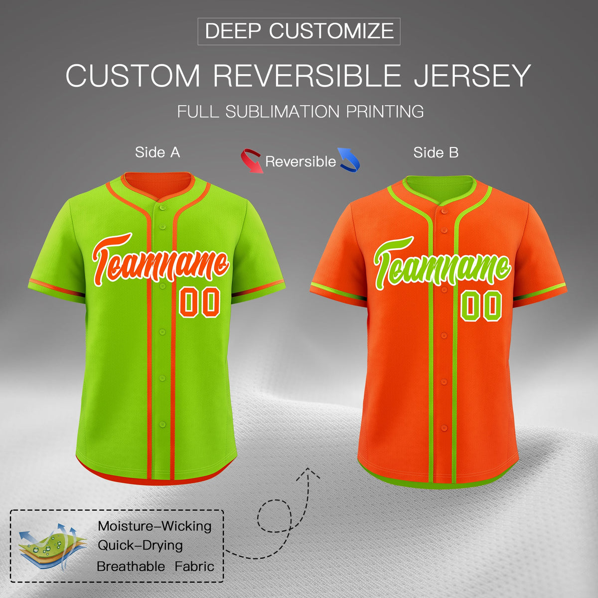 Custom Orange White Reversible Classic Style Moisture-Wicking Baseball Jersey| KXKSHOP