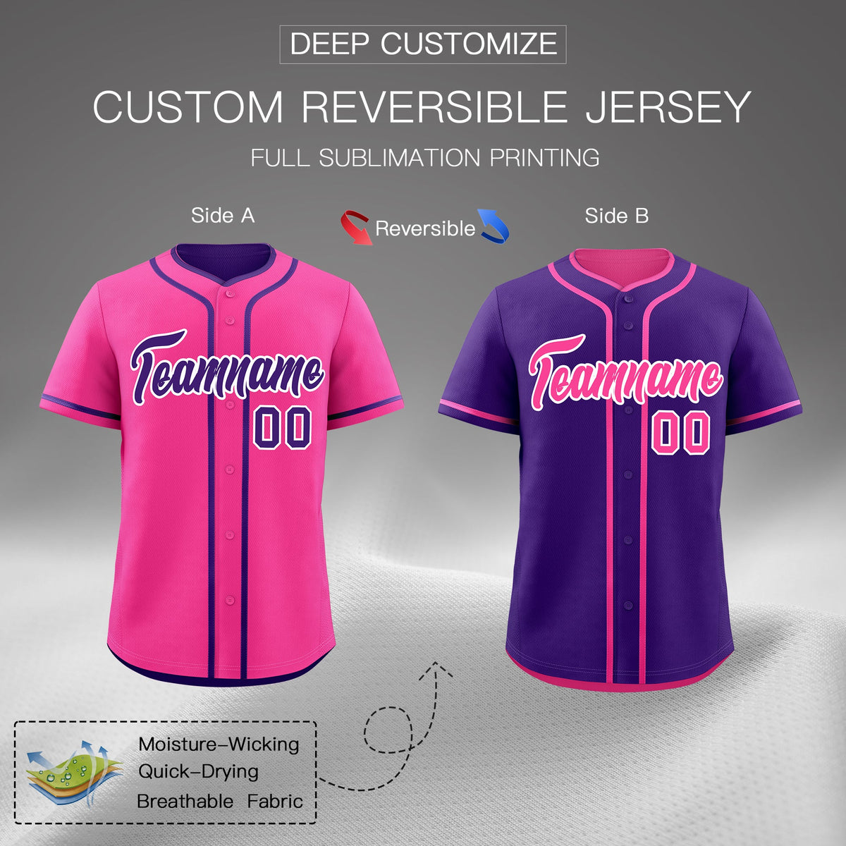 Custom Purple White Reversible Classic Style Moisture-Wicking Baseball Jersey| KXKSHOP