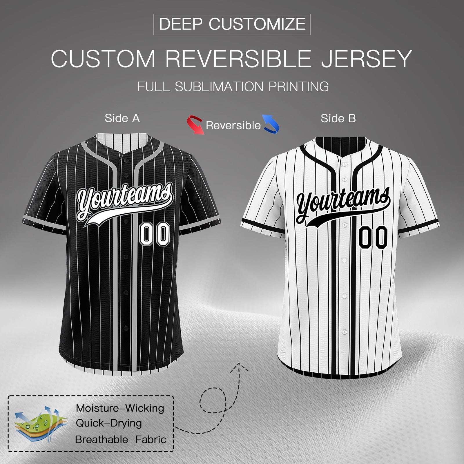 Custom Black White Reversible Stripe Fashion Lightweight Baseball Jersey| KXKSHOP