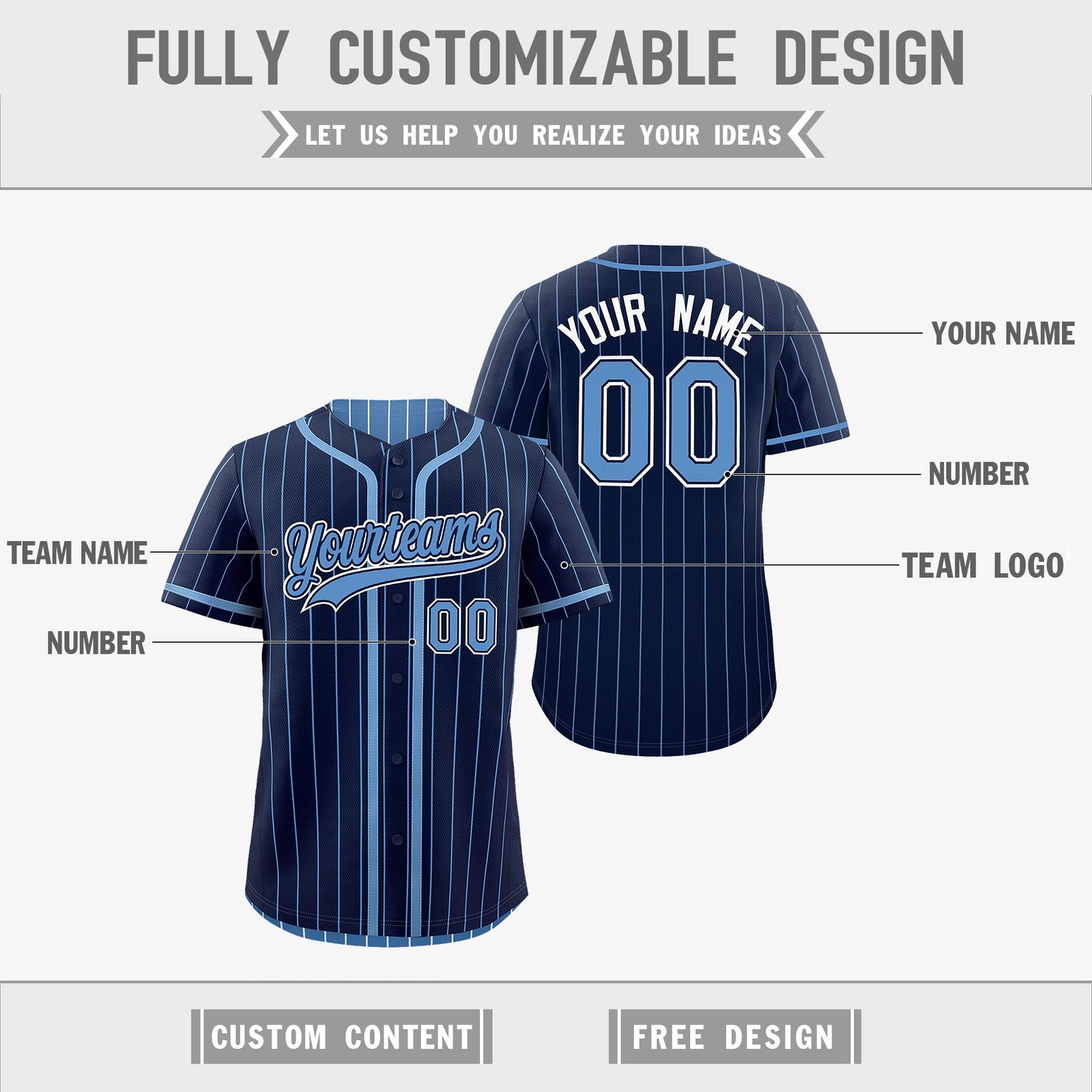 Custom Navy Light Blue Reversible Stripe Fashion Breathable Baseball Jersey| KXKSHOP