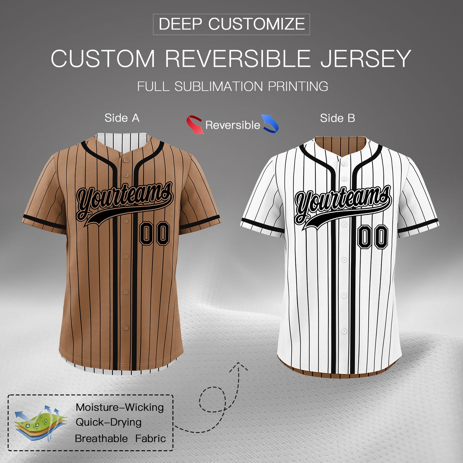 Custom White Black Reversible Stripe Fashion Lightweight Baseball Jersey| KXKSHOP