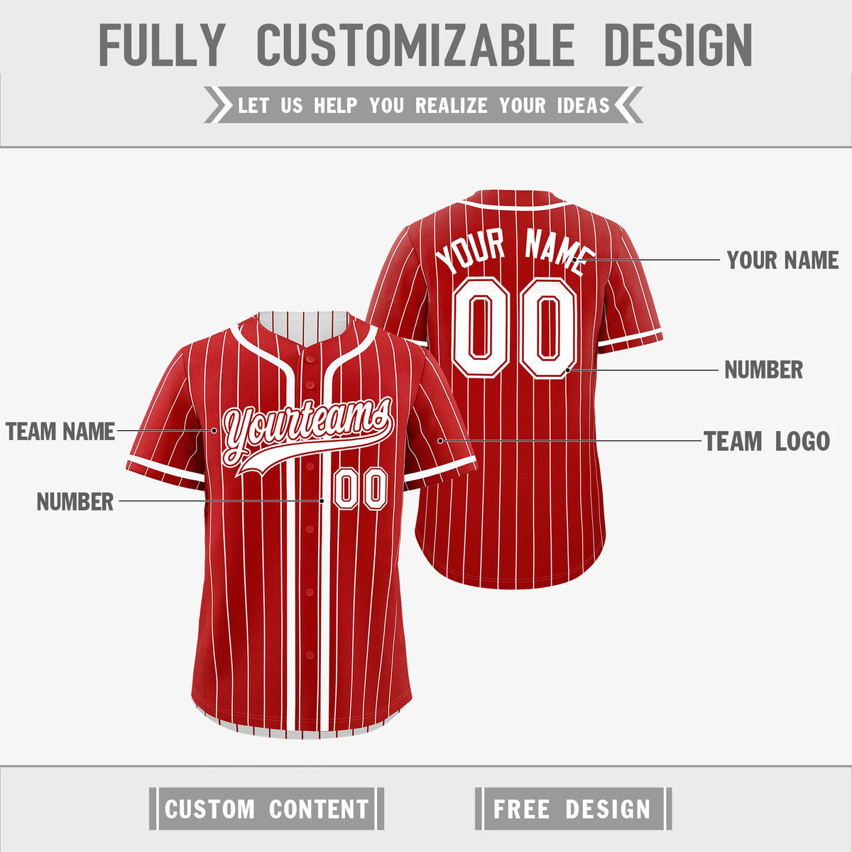 Custom Red White Reversible Stripe Fashion Breathable Baseball Jersey| KXKSHOP