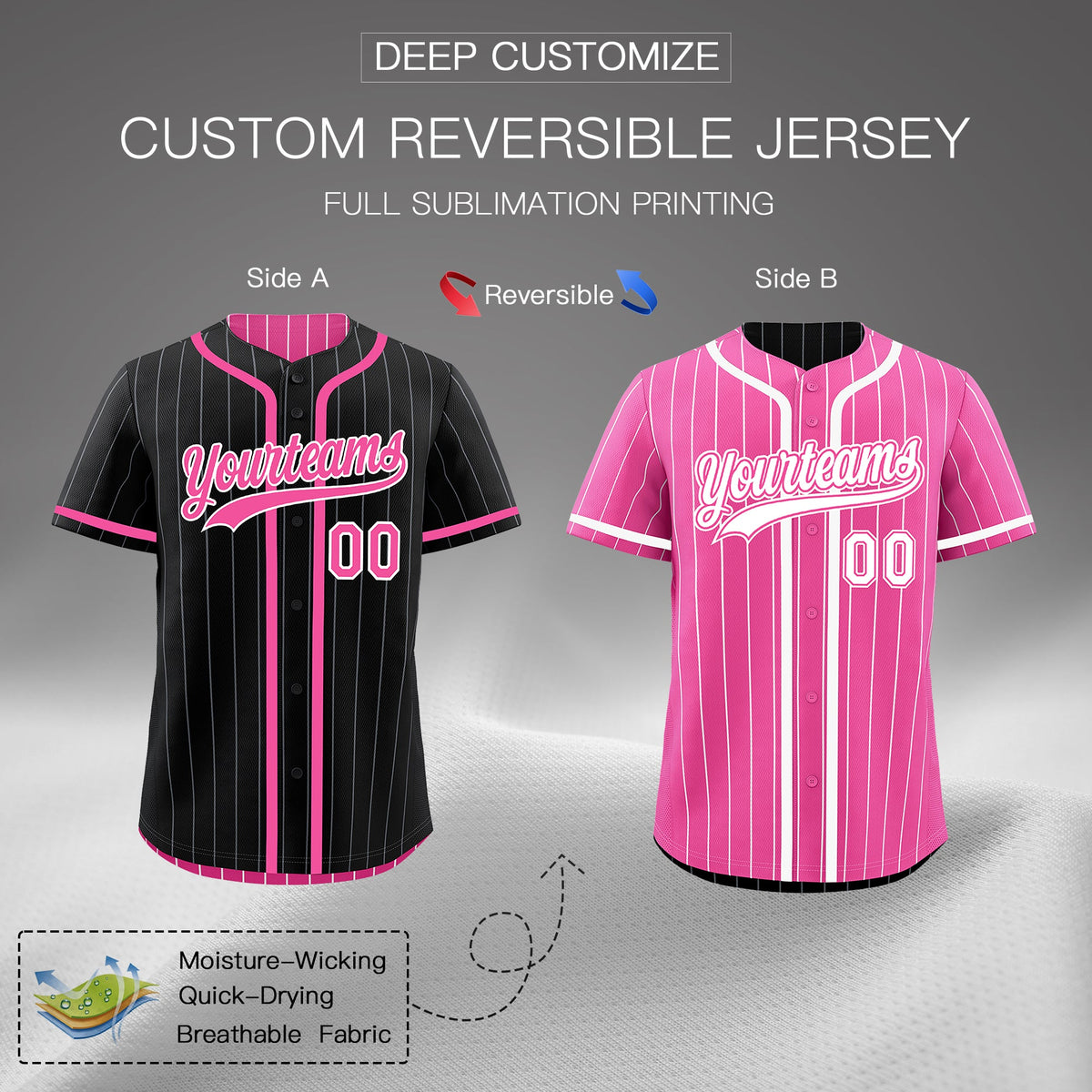 Custom Black Pink Reversible Stripe Fashion Lightweight Baseball Jersey| KXKSHOP