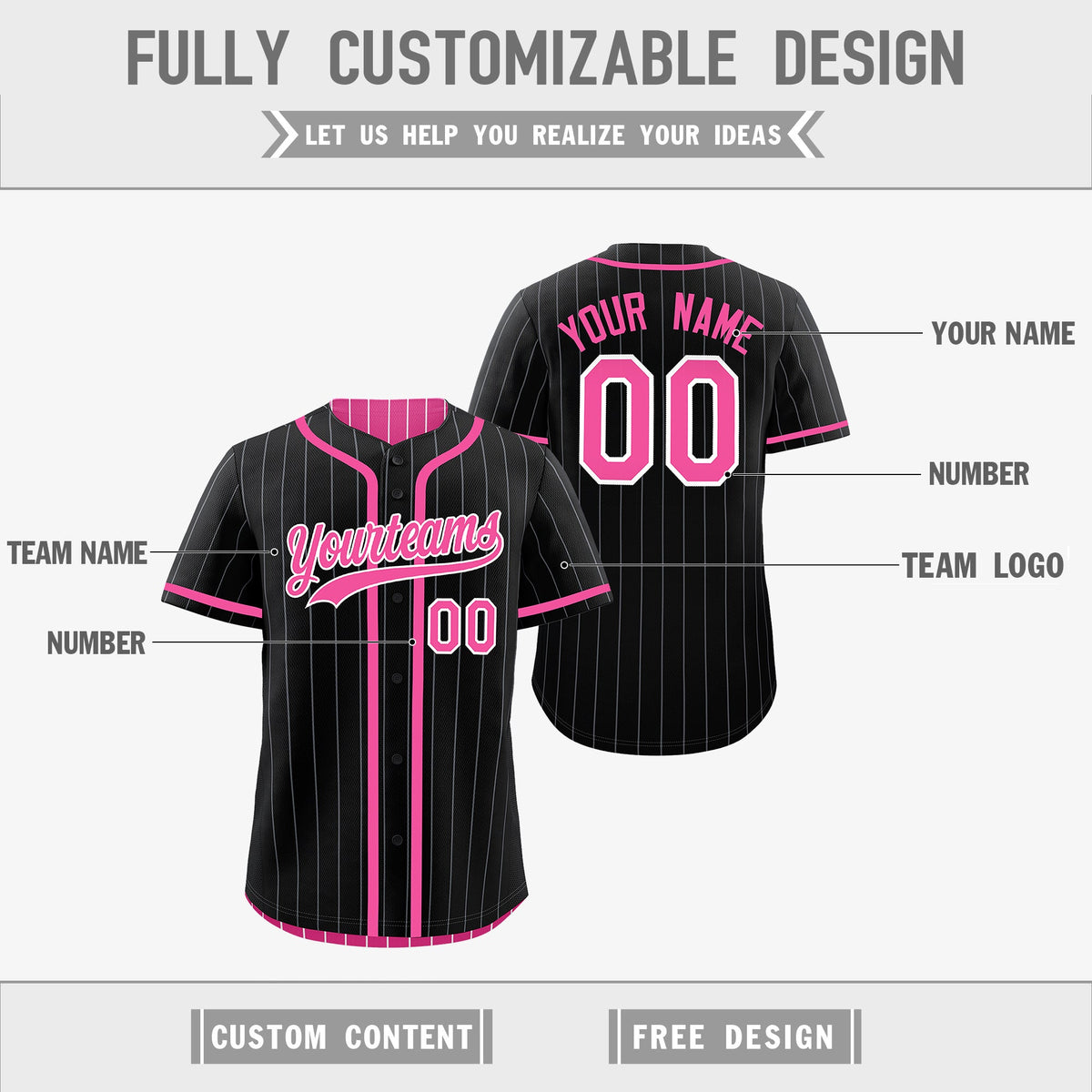 Custom Black Pink Reversible Stripe Fashion Lightweight Baseball Jersey| KXKSHOP