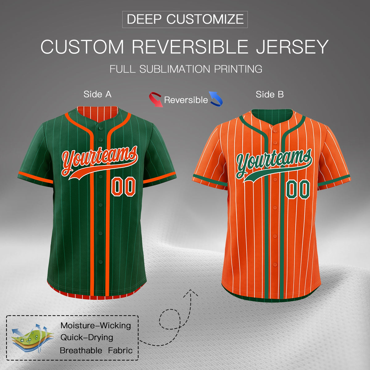Custom Green Orange Reversible Stripe Fashion Lightweight Baseball Jersey| KXKSHOP