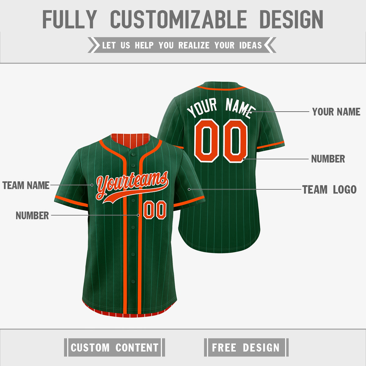 Custom Green Orange Reversible Stripe Fashion Lightweight Baseball Jersey| KXKSHOP