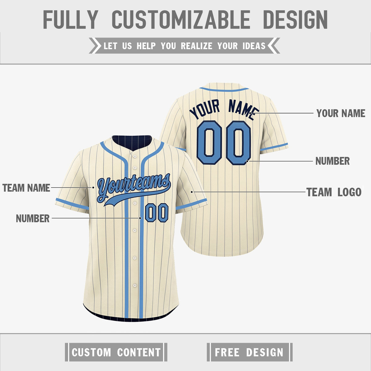Custom Cream Navy Reversible Stripe Fashion Breathable Baseball Jersey| KXKSHOP