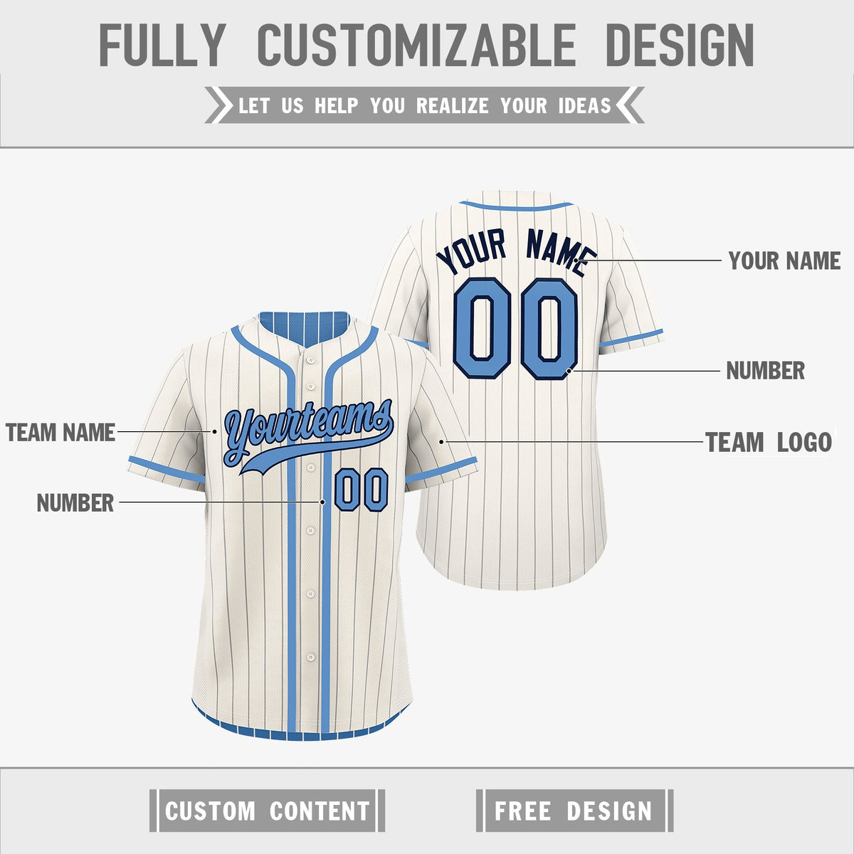 Custom Cream Light Blue Reversible Stripe Fashion Lightweight Baseball Jersey| KXKSHOP