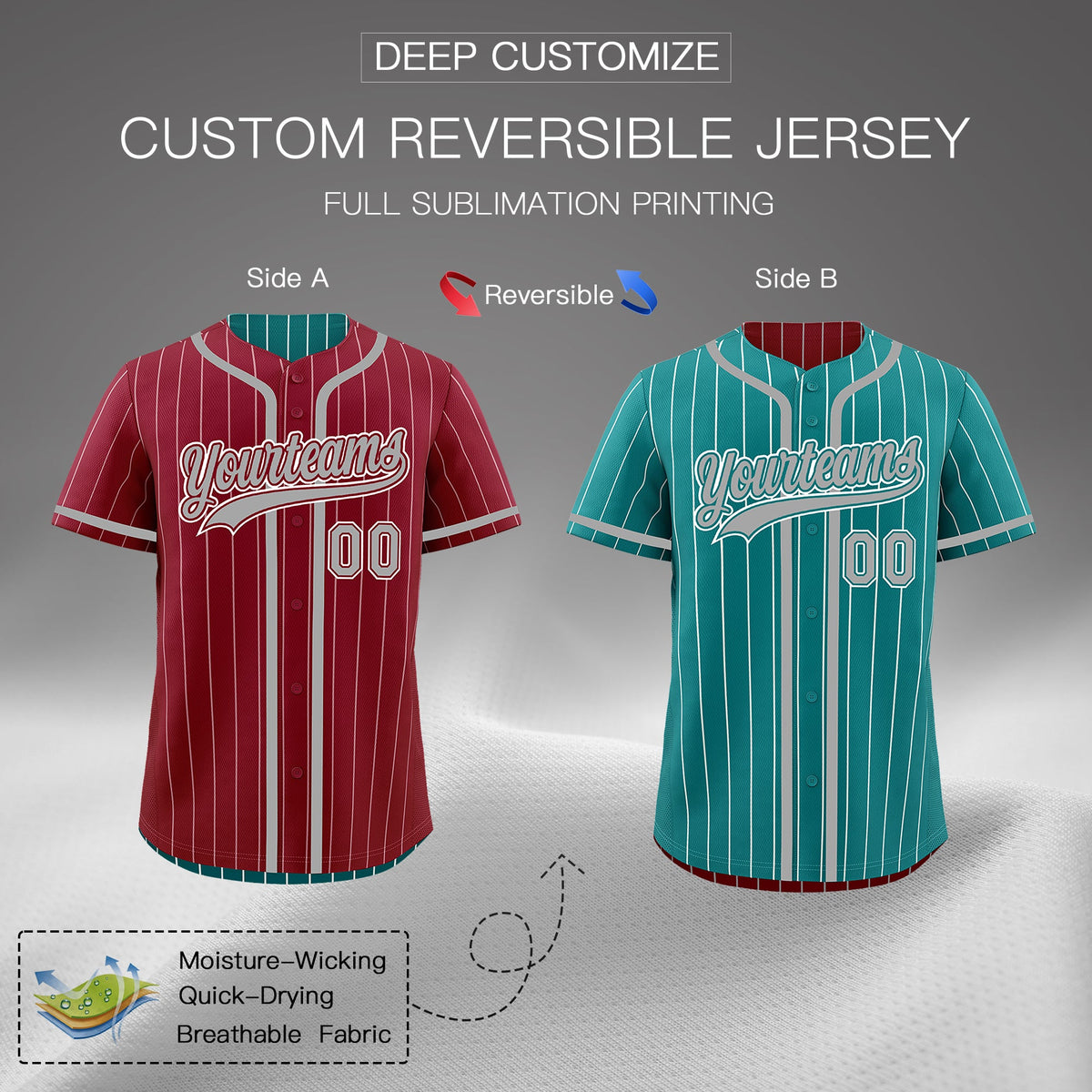 Custom Crimson Teal Reversible Stripe Fashion Lightweight Baseball Jersey| KXKSHOP