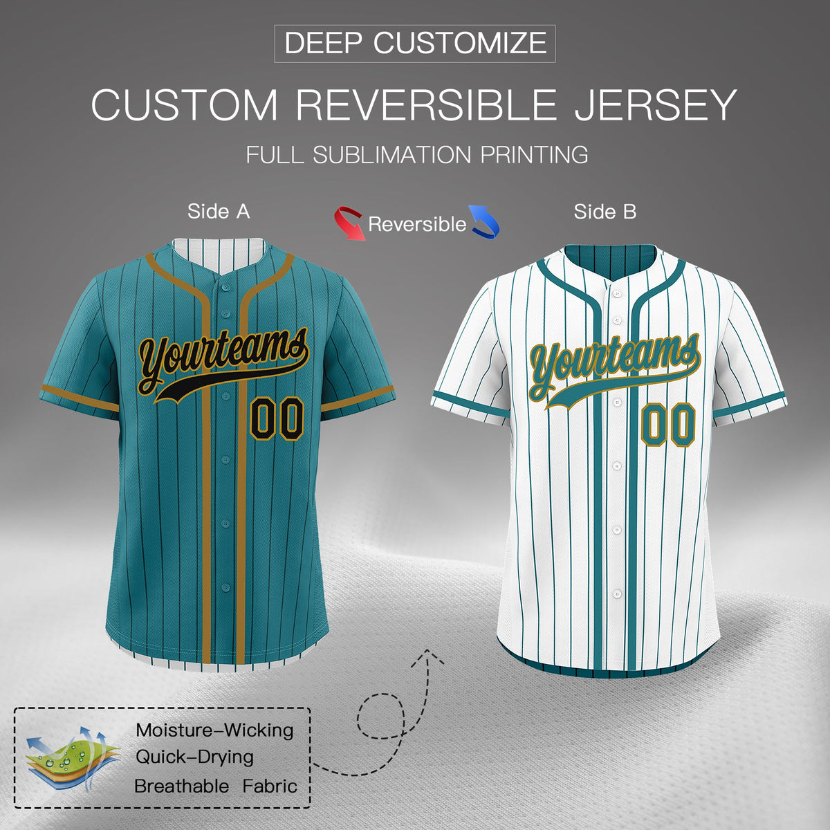 Custom Teal White Reversible Stripe Fashion Lightweight Baseball Jersey| KXKSHOP
