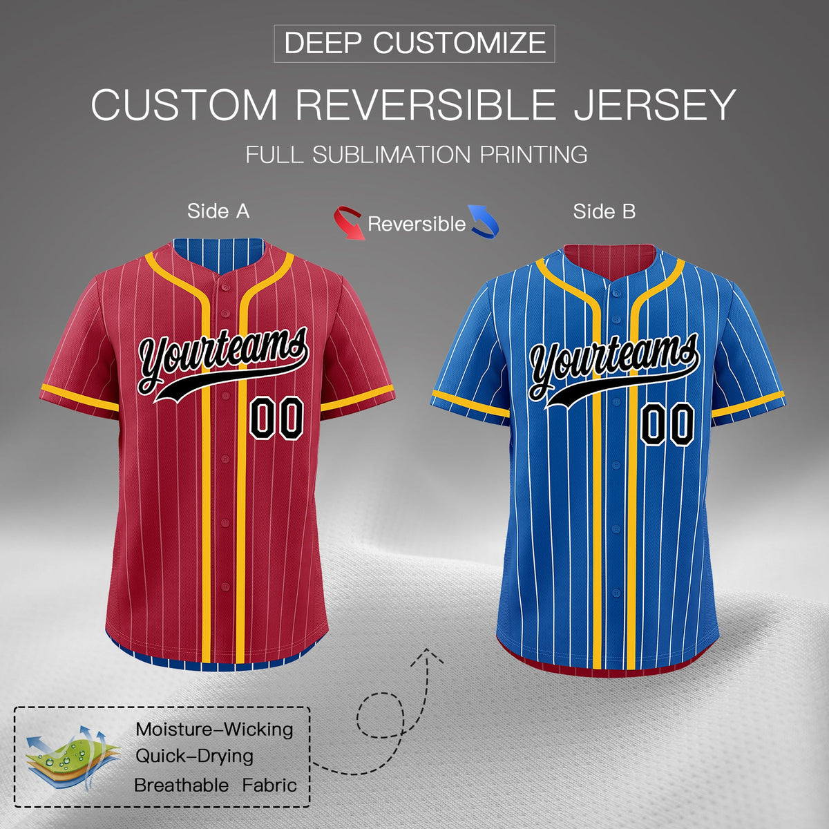 Custom Crimson Royal Reversible Stripe Fashion Breathable Baseball Jersey| KXKSHOP