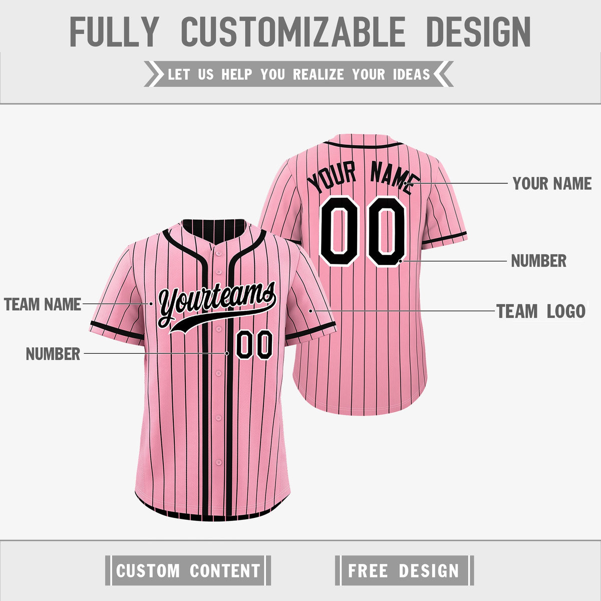 Custom Light Pink Black Reversible Stripe Fashion Breathable Baseball Jersey| KXKSHOP
