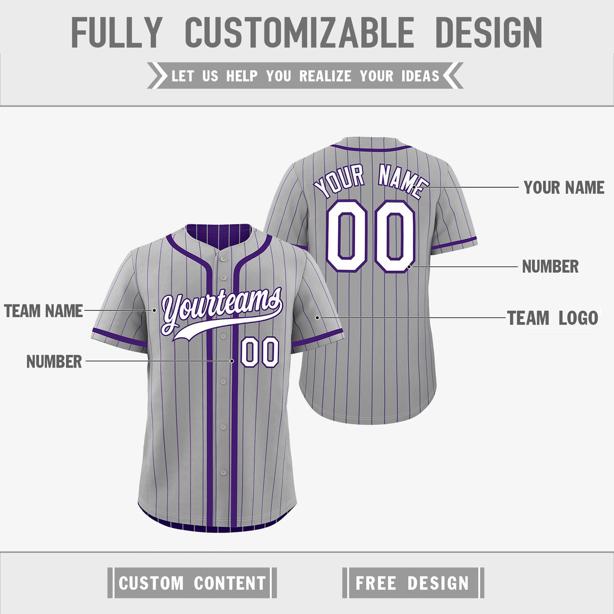 Custom Gray Purple Reversible Stripe Fashion Lightweight Baseball Jersey| KXKSHOP