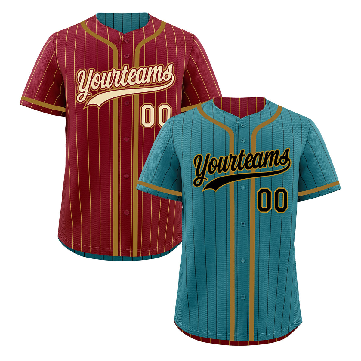 Custom Teal Crimson Reversible Stripe Fashion Breathable Baseball Jersey| KXKSHOP