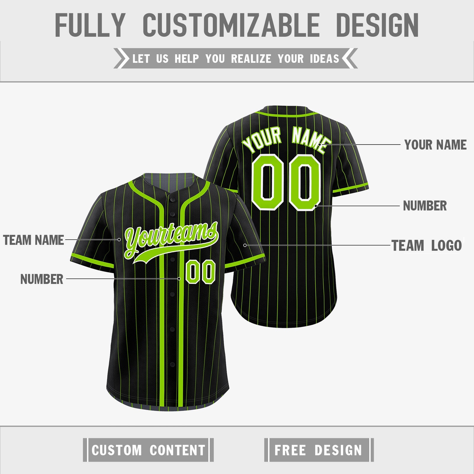 Custom Black Neon Green Reversible Stripe Fashion Lightweight Baseball Jersey| KXKSHOP