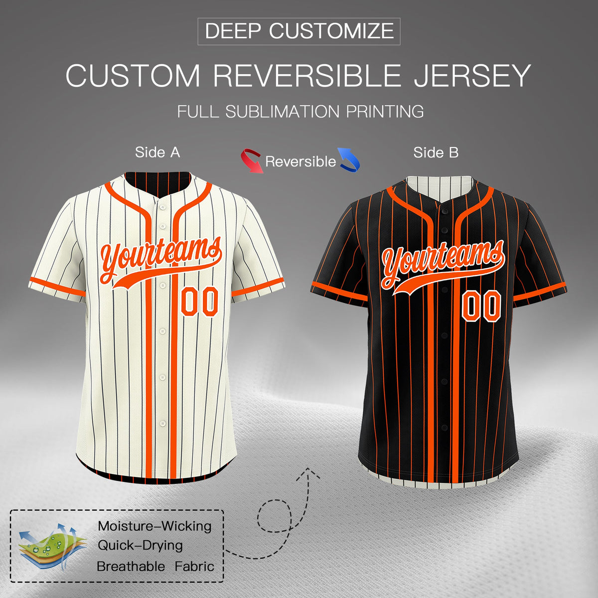 Custom Cream Black Orange Reversible Stripe Fashion Breathable Baseball Jersey| KXKSHOP