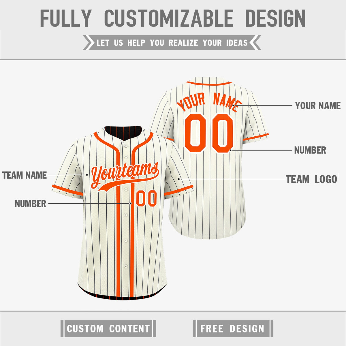 Custom Cream Black Orange Reversible Stripe Fashion Breathable Baseball Jersey| KXKSHOP