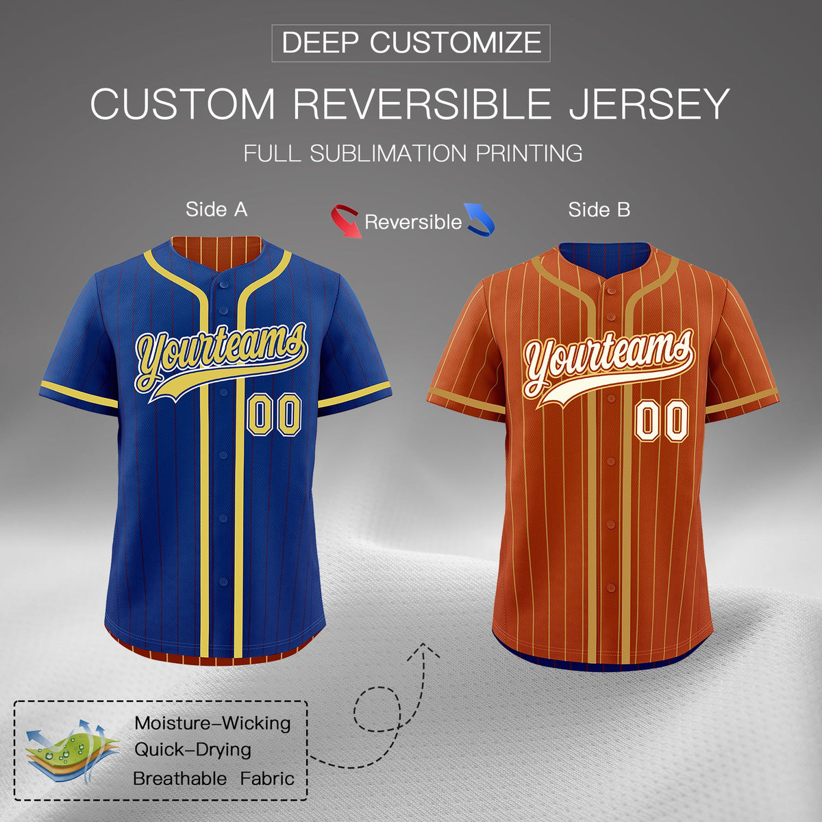 Custom Royal Blue Dark Orange Reversible Stripe Fashion Lightweight Baseball Jersey| KXKSHOP