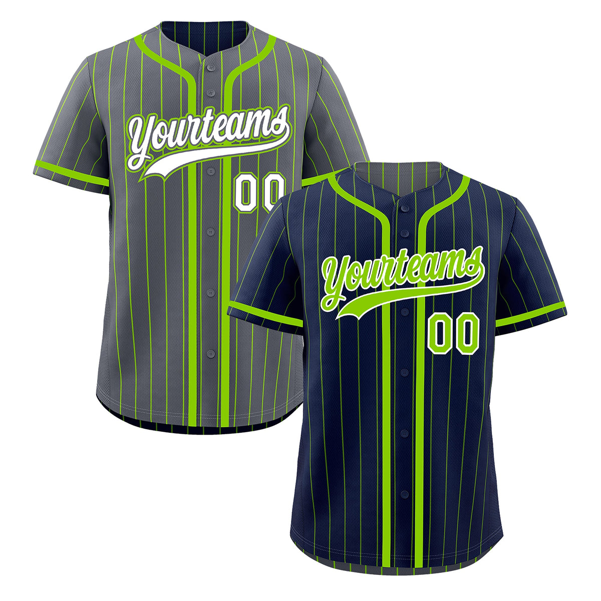 Custom Navy Neon Green Reversible Stripe Fashion Breathable Baseball Jersey| KXKSHOP