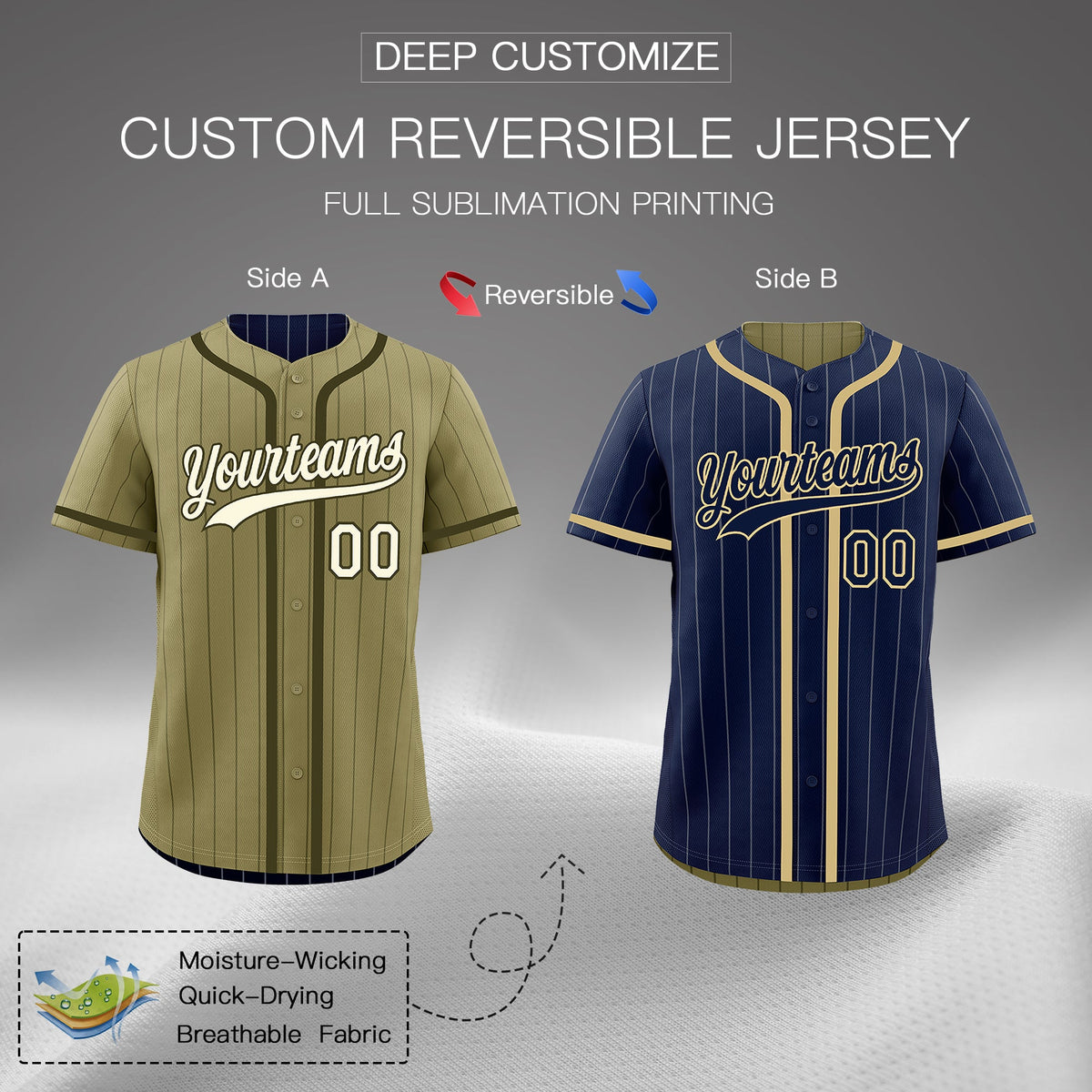 Custom Navy Olive Reversible Stripe Fashion Lightweight Baseball Jersey| KXKSHOP