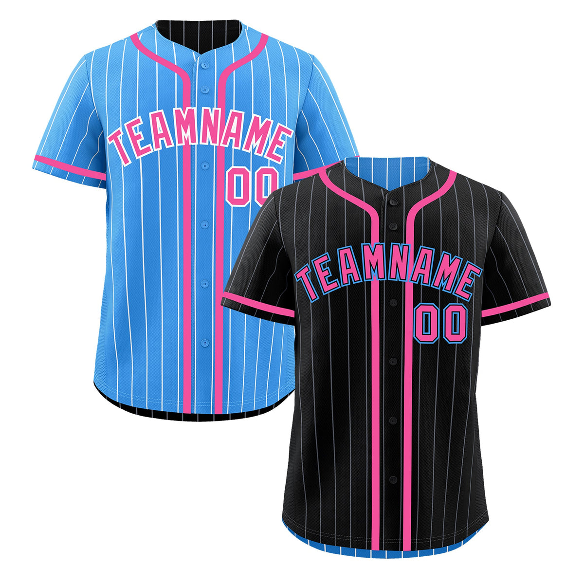 Custom Black Powder Blue Reversible Stripe Fashion Breathable Baseball Jersey| KXKSHOP