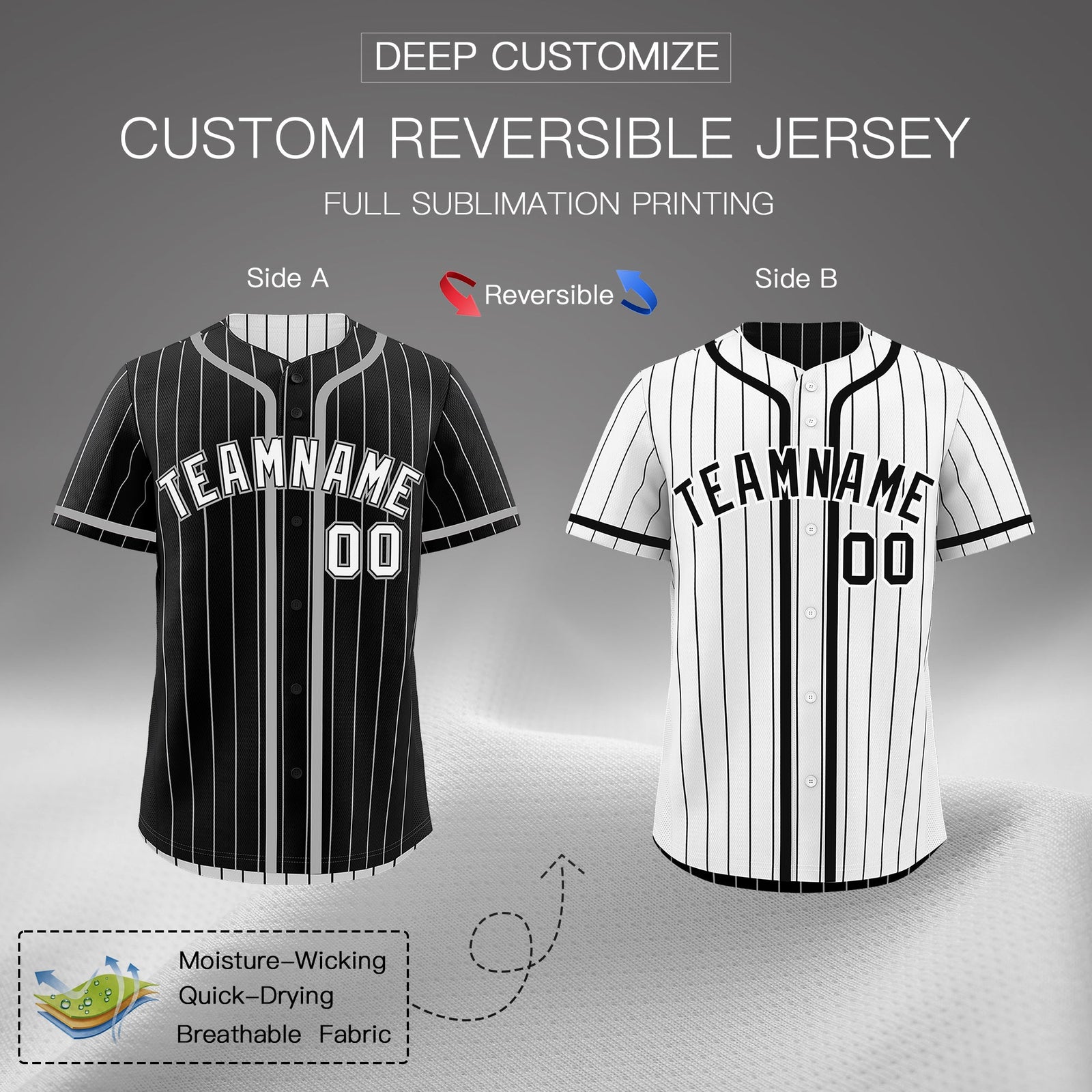 Custom Black White Reversible Stripe Fashion Lightweight Baseball Jersey| KXKSHOP