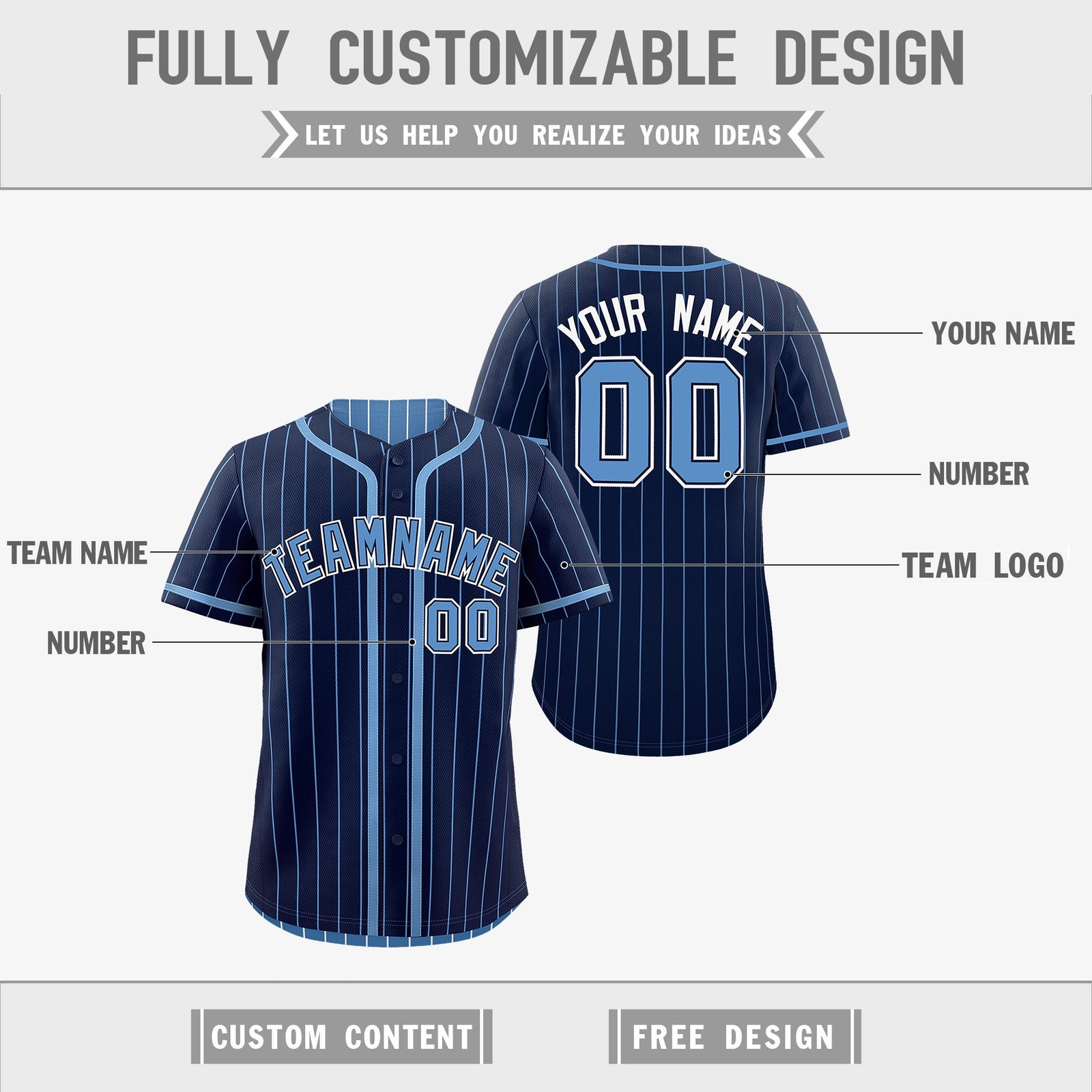 Custom Navy Light Blue Reversible Stripe Fashion Breathable Baseball Jersey| KXKSHOP