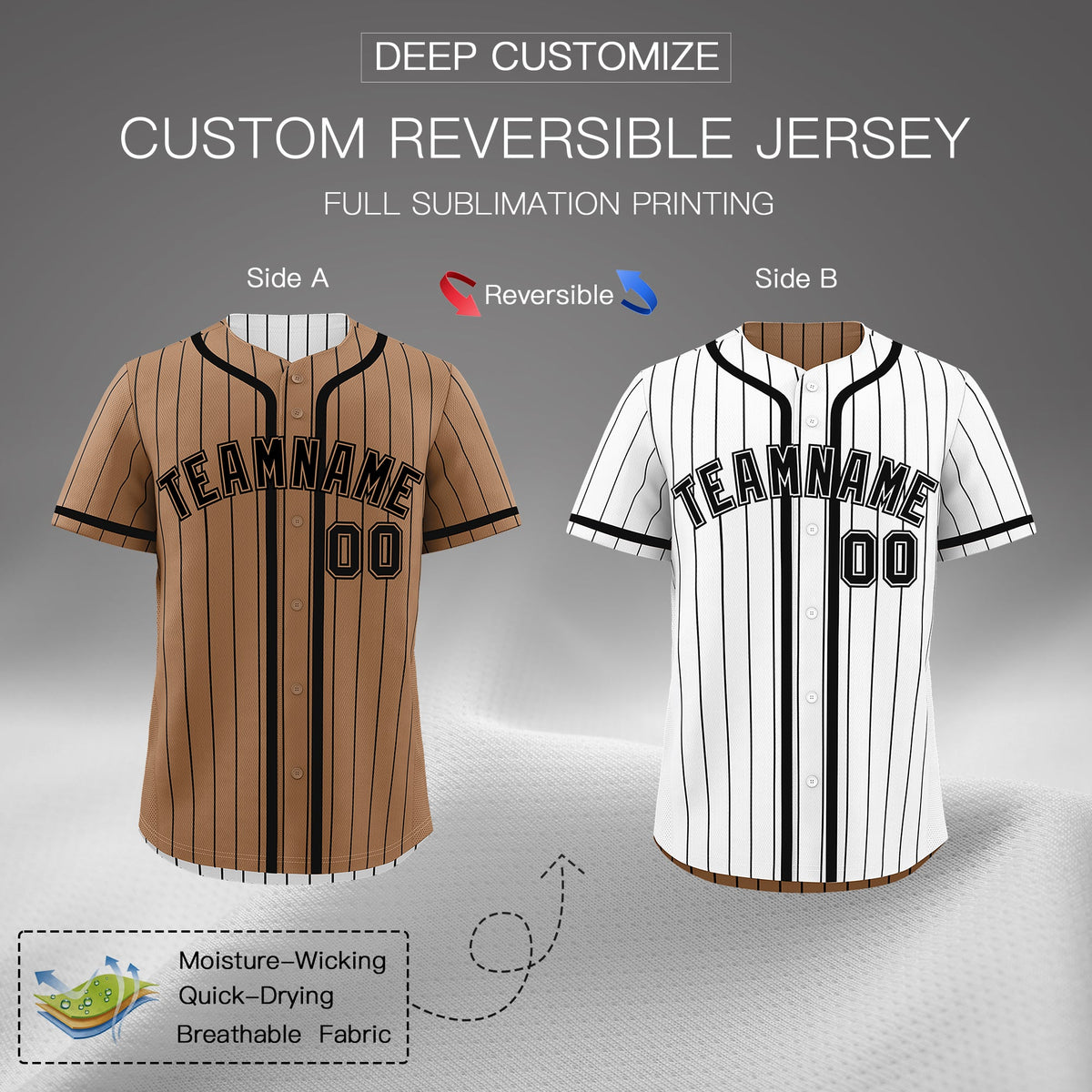 Custom White Black Reversible Stripe Fashion Lightweight Baseball Jersey| KXKSHOP