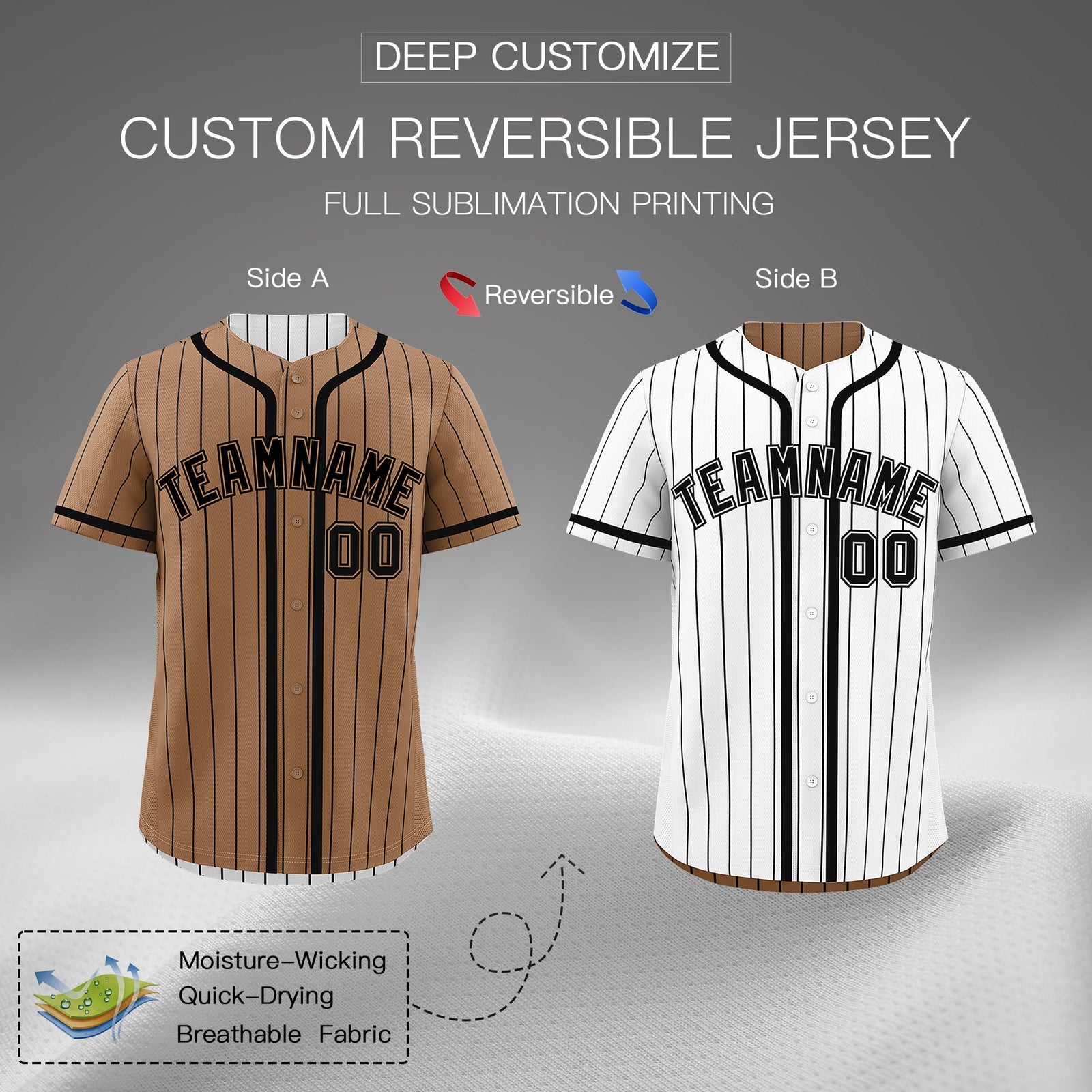 Custom White Black Reversible Stripe Fashion Lightweight Baseball Jersey| KXKSHOP